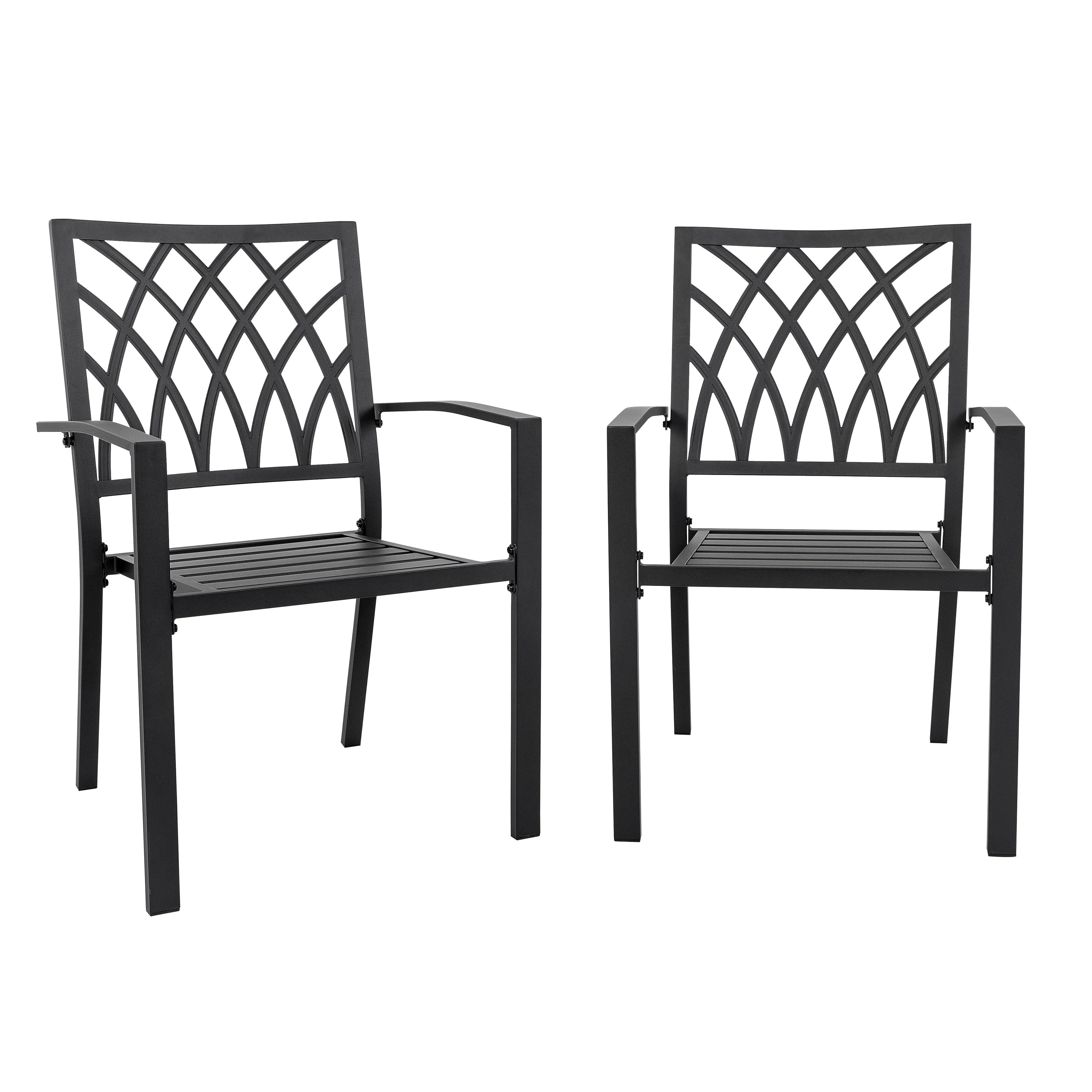 Outdoor 2-Piece Black Patio Chair Set, Powder-coated Iron, Lattice Pattern