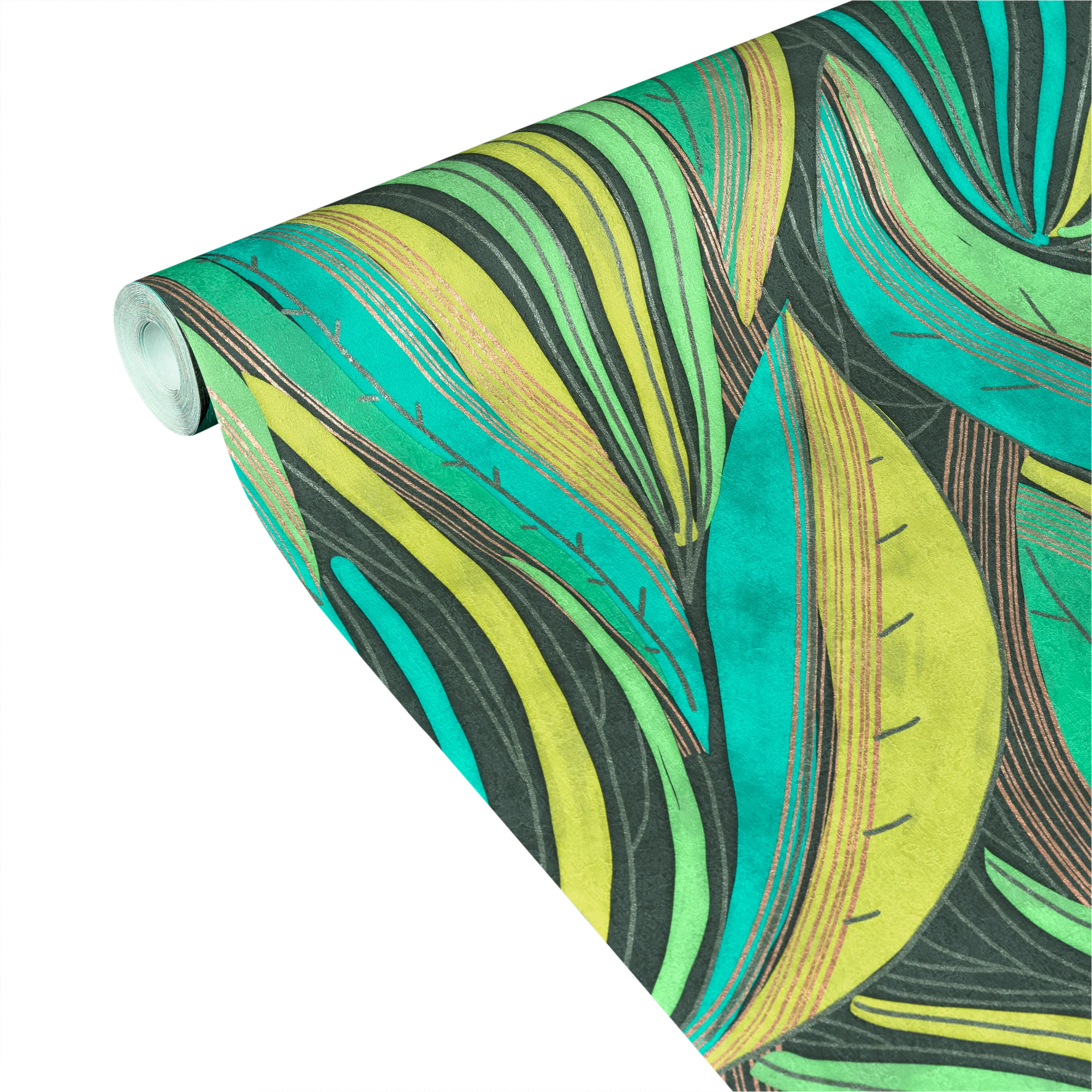 Papier peint intissé MORENA coloris vert, bleu et jaune