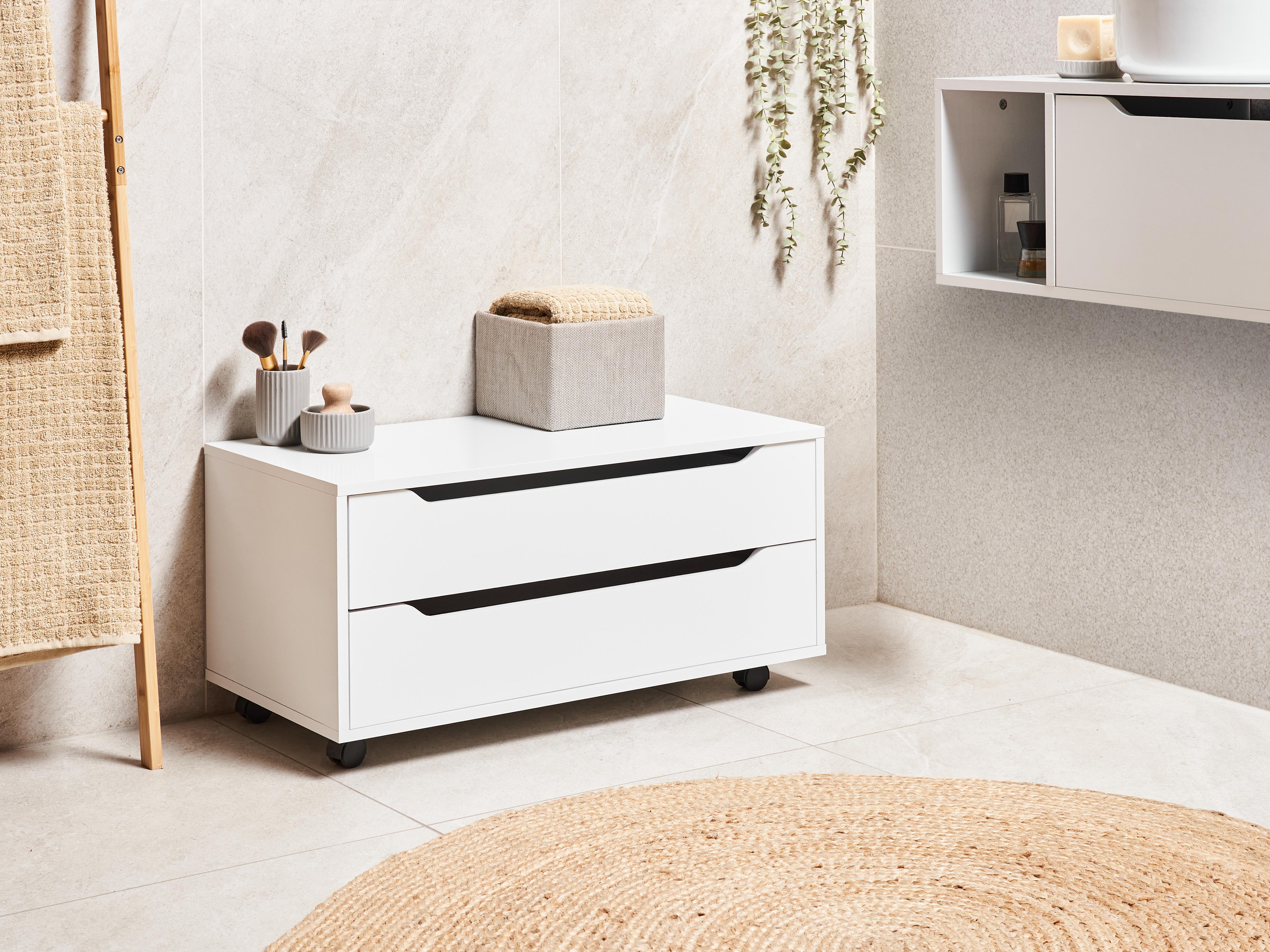 Bathroom Cabinet OSASCO with Wheels 80 cm White