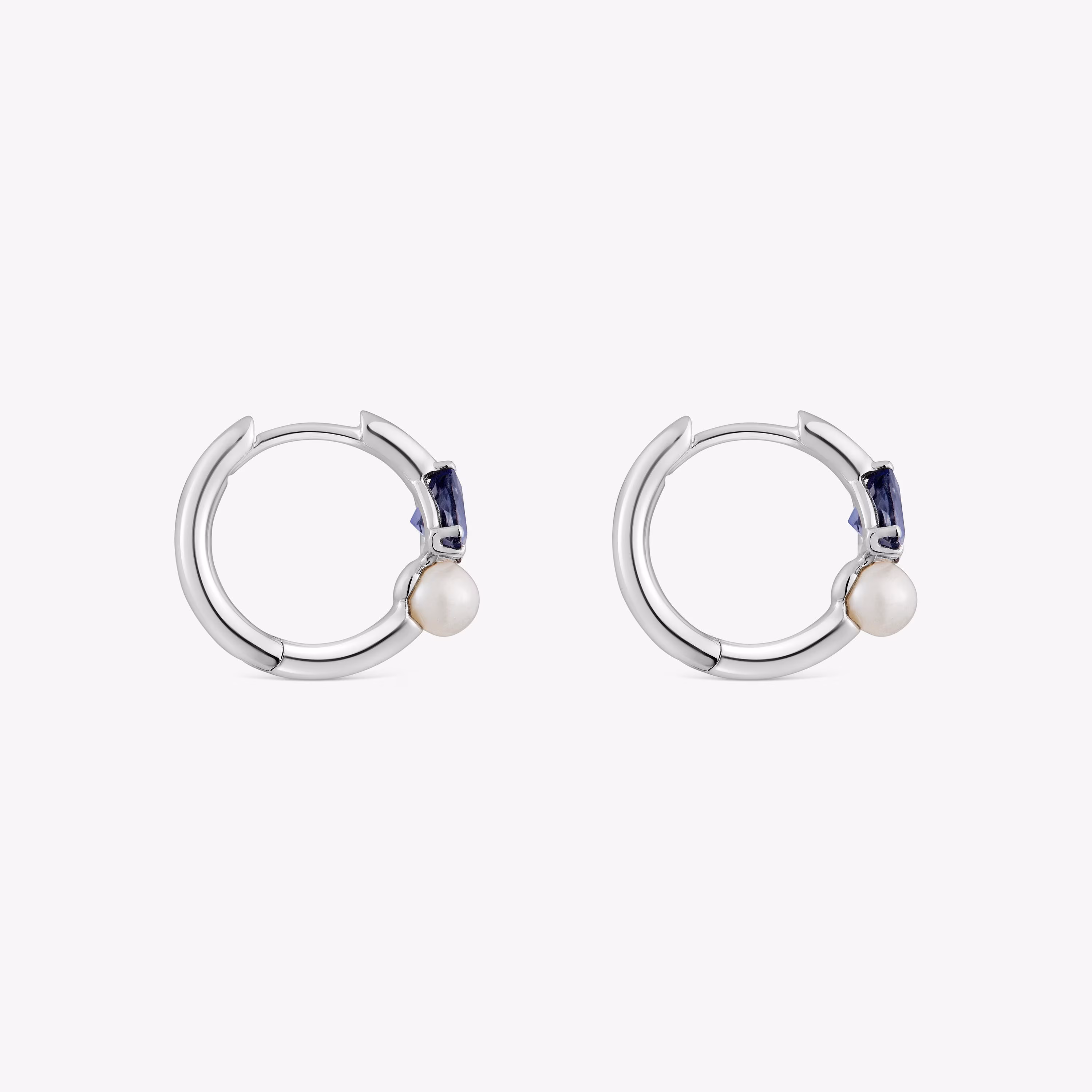 Pendientes aro de oro blanco, iolita y perla cultivada Ivette