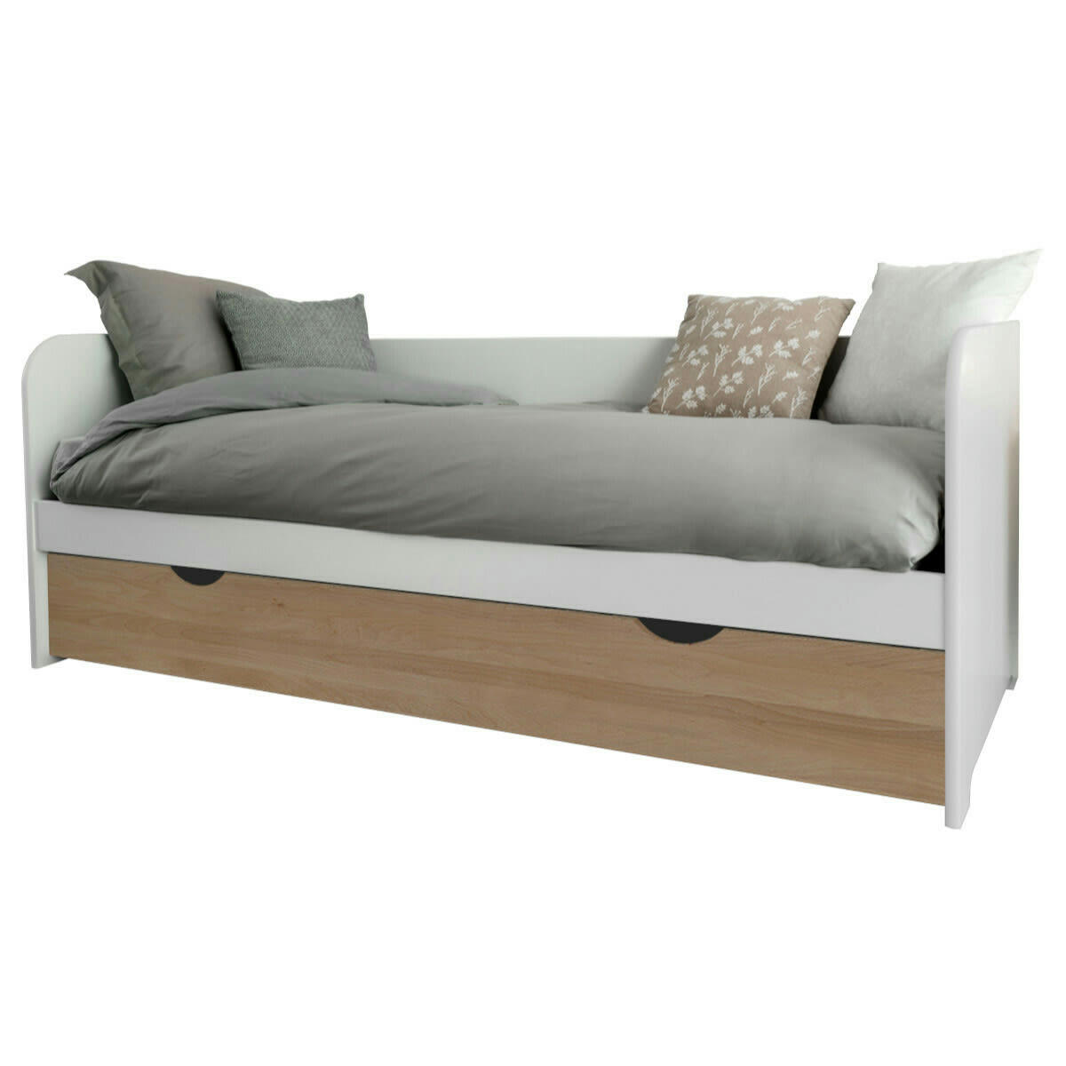 JAVA - Pack lit gigogne avec 2 matelas 80x190 cm bois massif blanc et bois