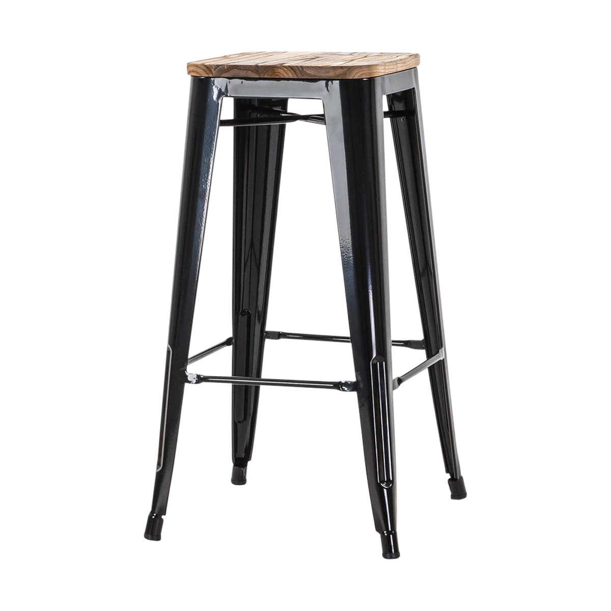 Legend Metalen barkruk zwart - met houten zitting - 77 cm