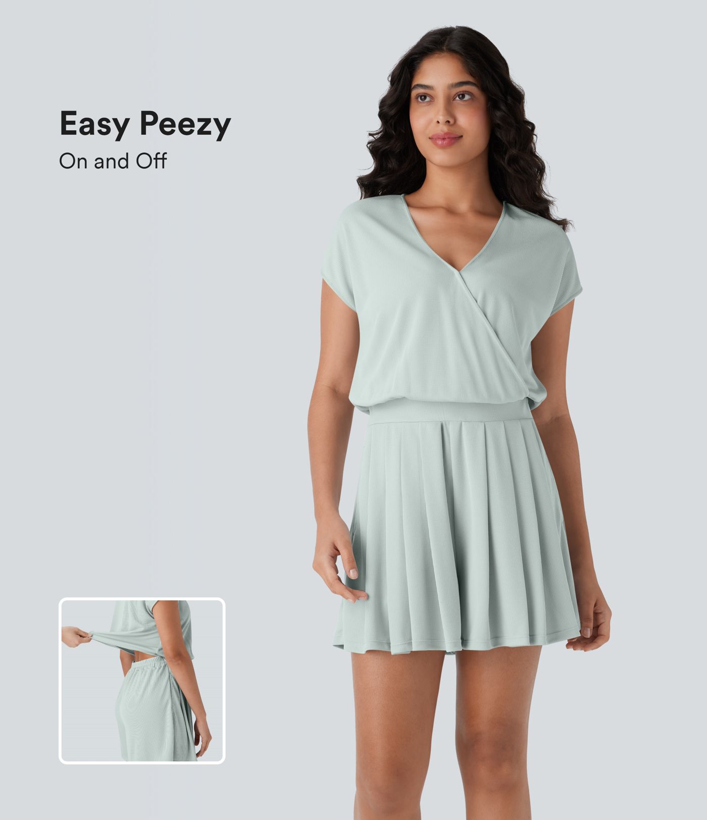 Combishort Décontracté en Tissu Gaufré avec Col V, Manches Courtes et Poches Latérales - Édition Easy Peasy
