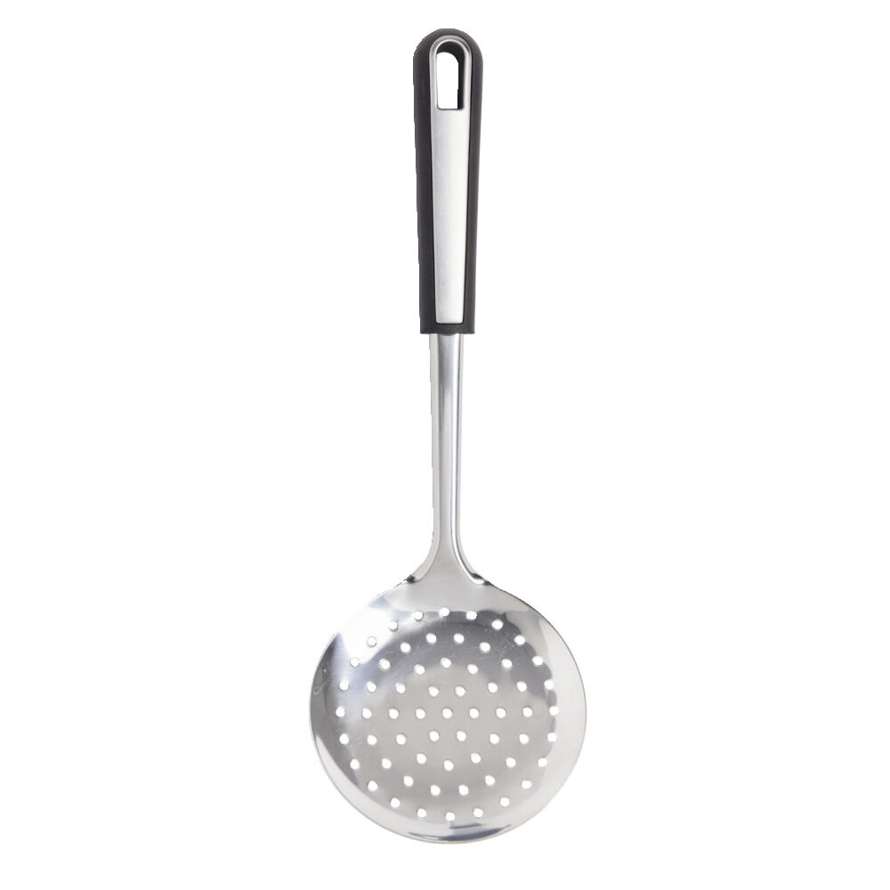 écumoire en inox avec manche en plastique noir L.35cm