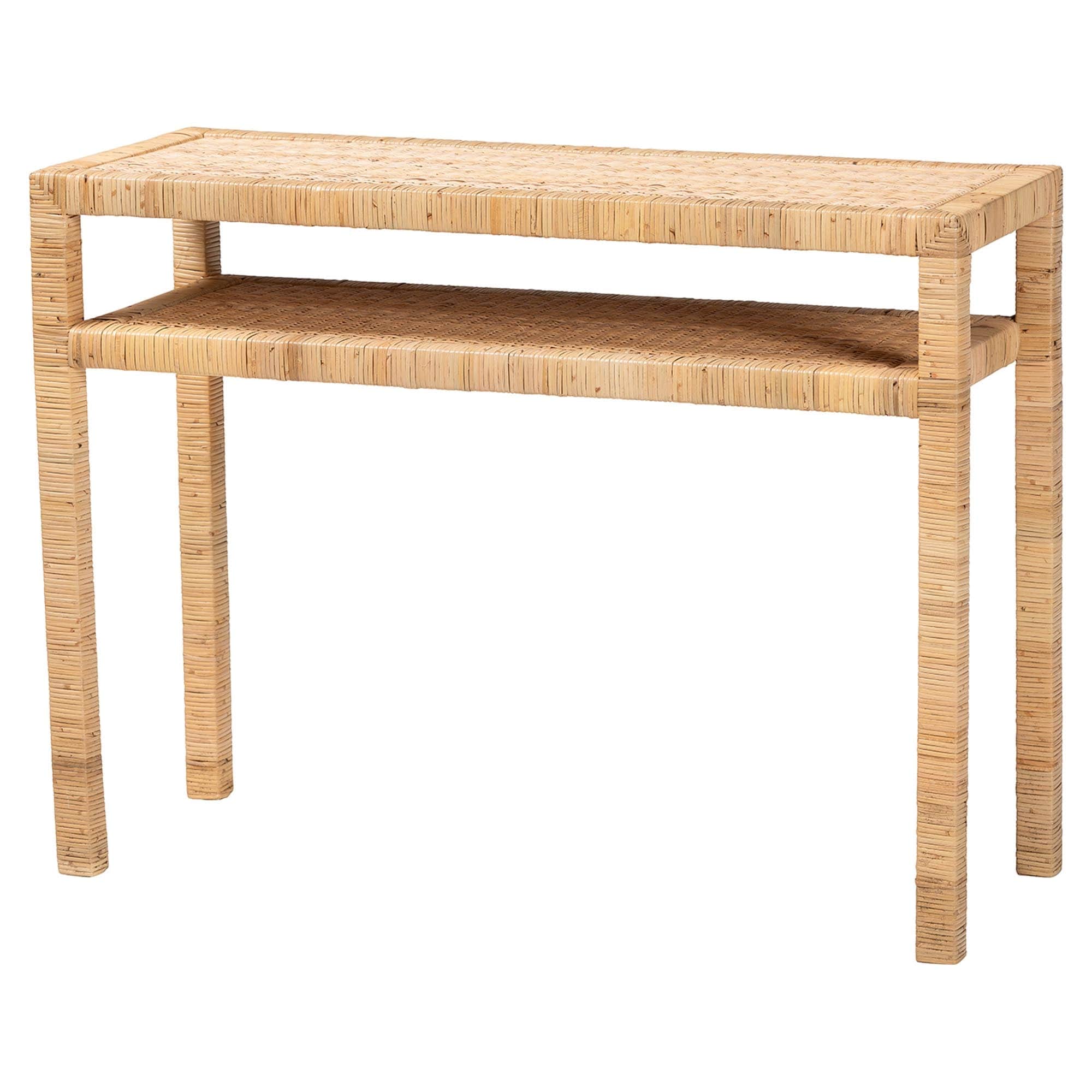 Kalimantan Bohemian Light Honey Rattan and Acacia Wood Console Table