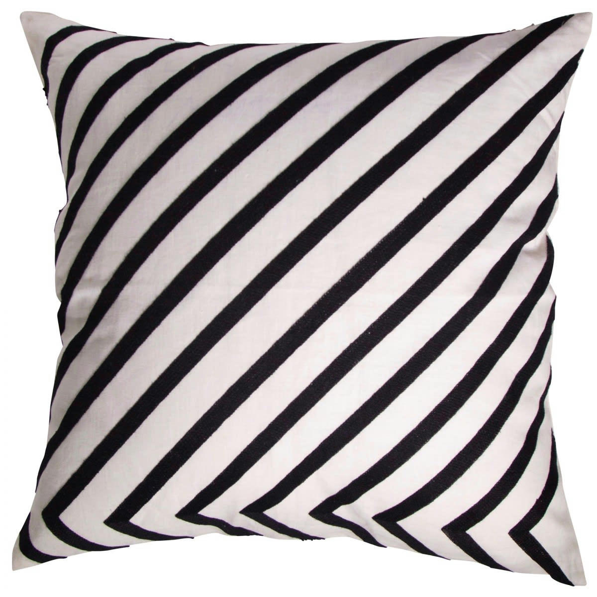 JARDIN D'HIVER - Housse de coussin en lin lavé rayé noir et blanc 50x50