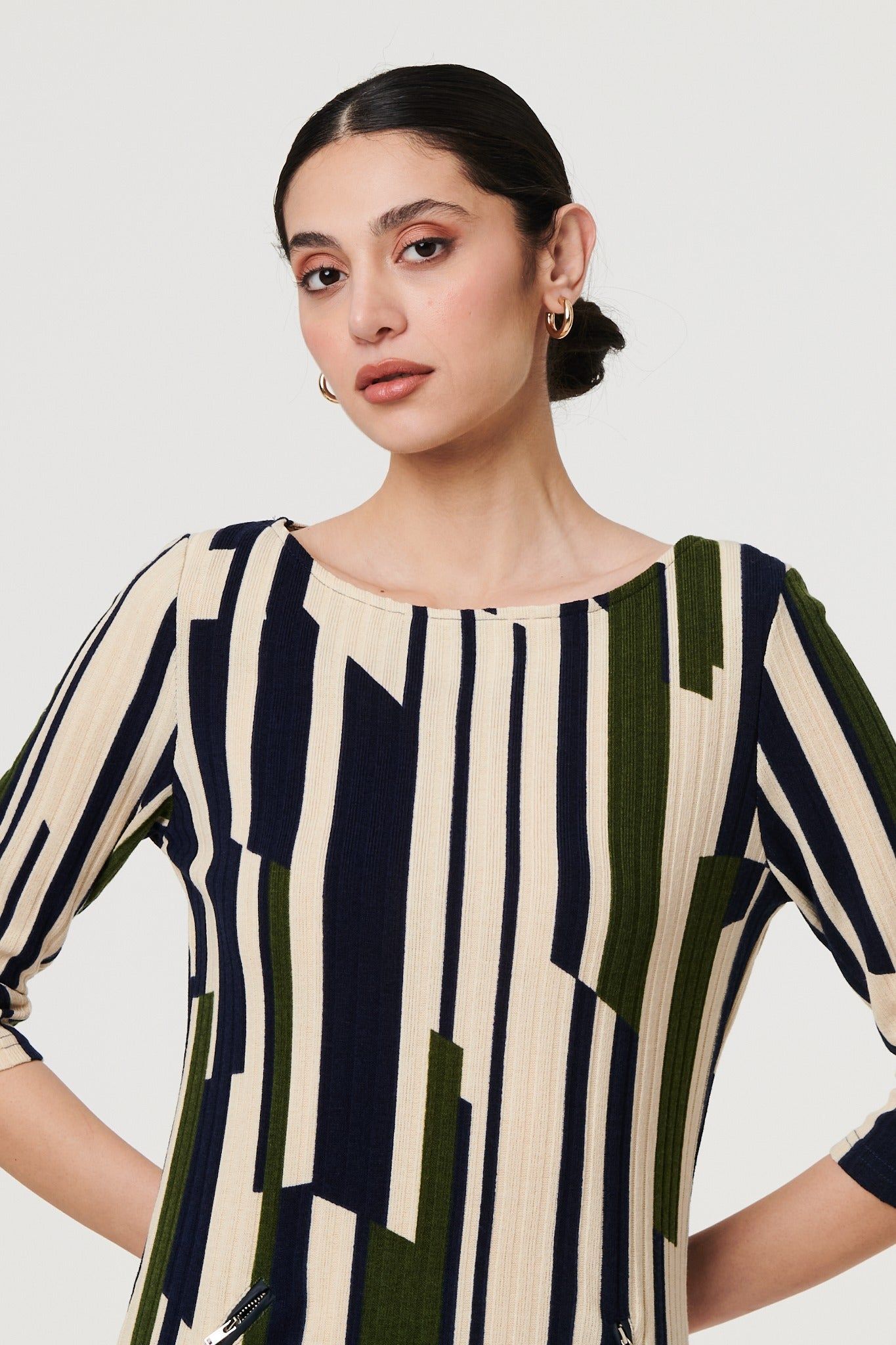Izabel London Printed Stripe Texture Short Shift Dress