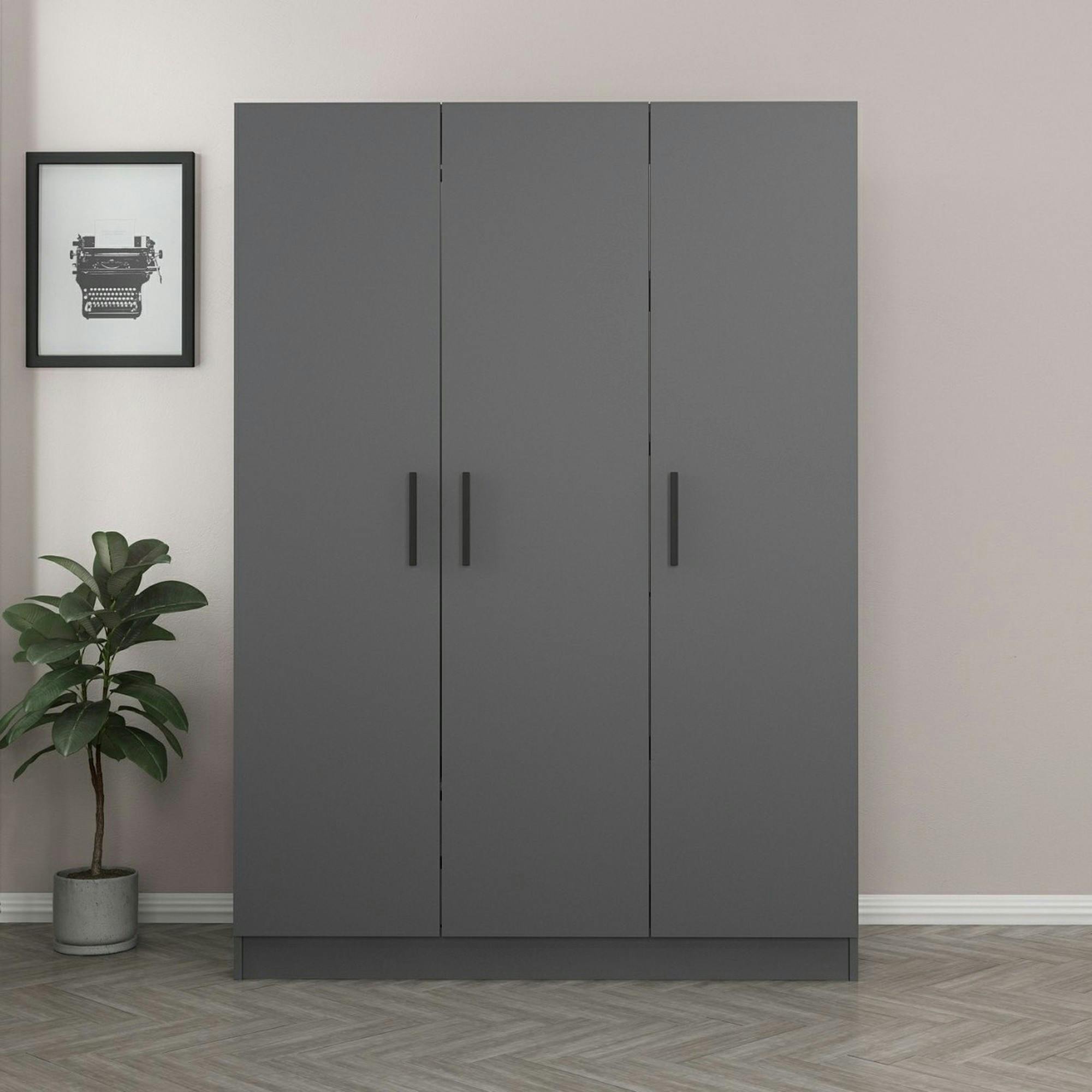 Armoire penderie moderne gris foncé - 3 portes BYRON
