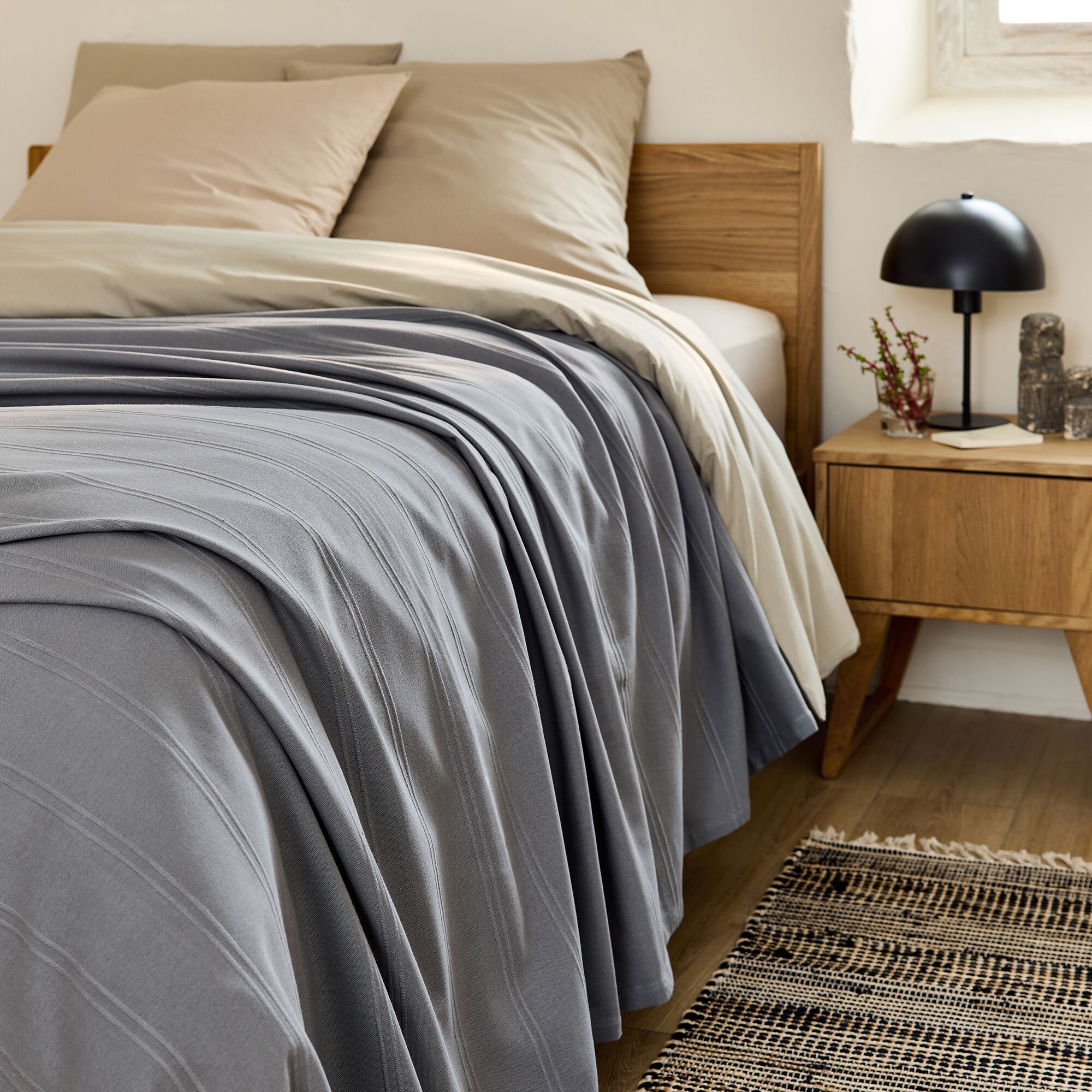 BELCODENE - Couvre-lit tissé en coton 230x250cm - gris borie