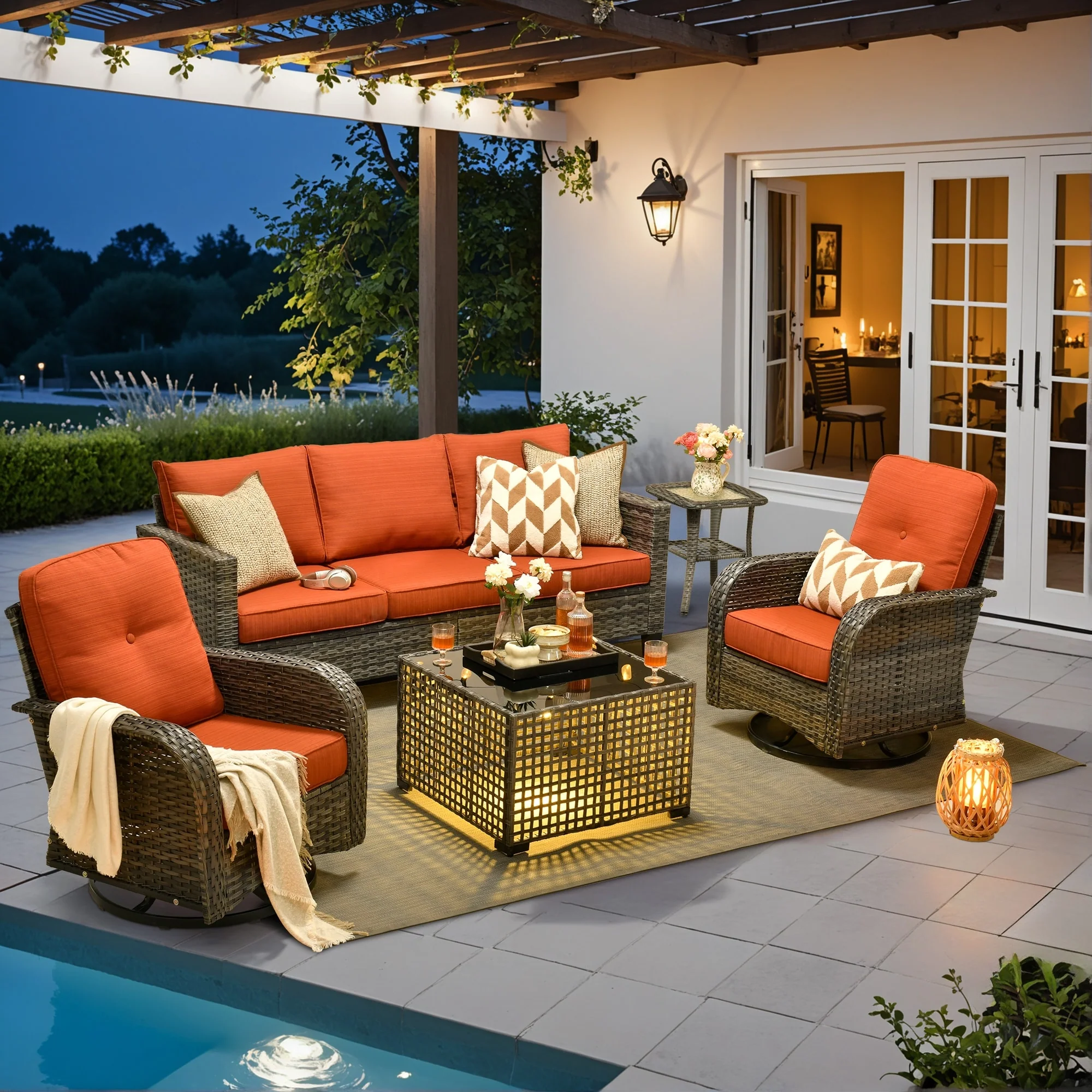 XIZZI Outdoor Patio Furniture Grey Wicker Conversation Seating Set