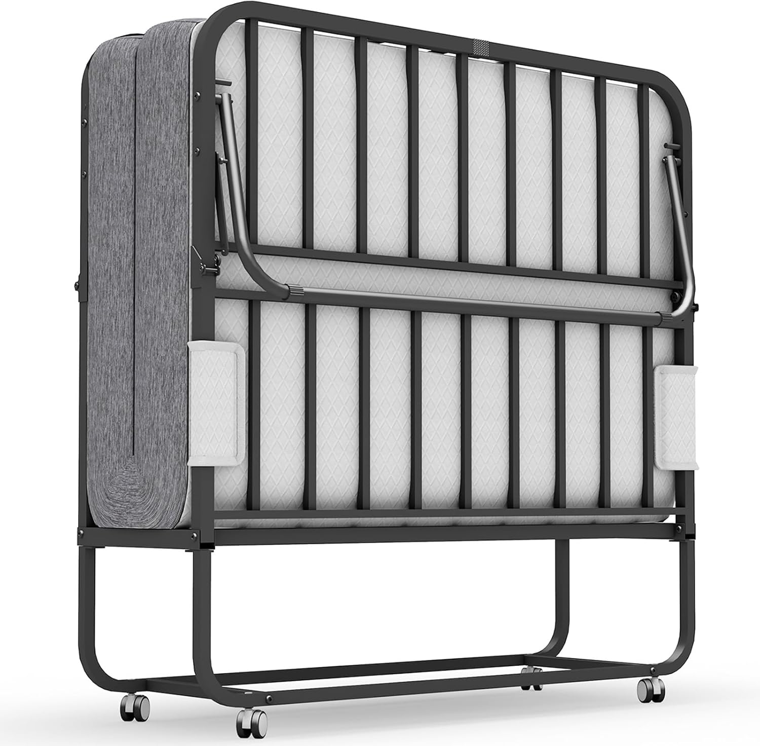 75''x46'' Folding Bed with Mattress for Adults, Large Size Rollaway Folded Bed for Hospital/School/Living Room, Sturdy Frame, Big Space, Comfortable Sleep