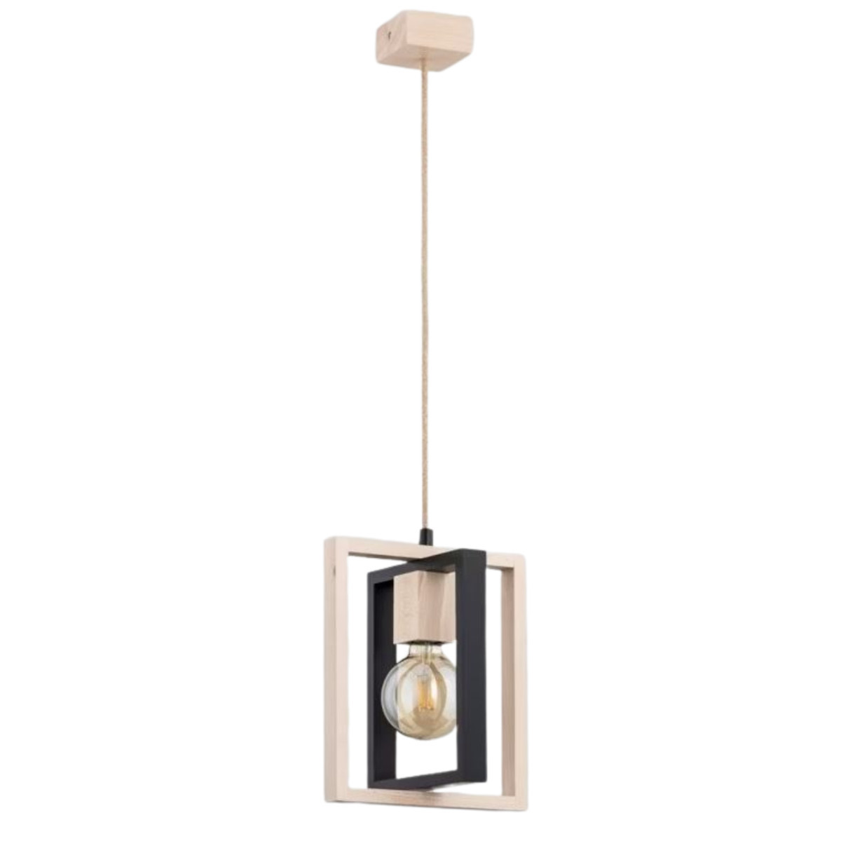 Lampa wisząca LUSI jasne drewno-czarna 1xE27x15W wym:100x30x25cm IP20 Alfa