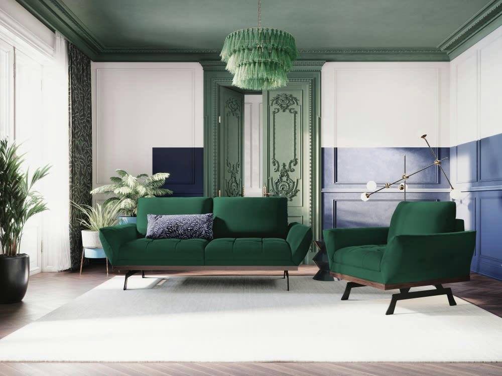 OLIVIER - Fauteuil 1 place en tissu structuré vert