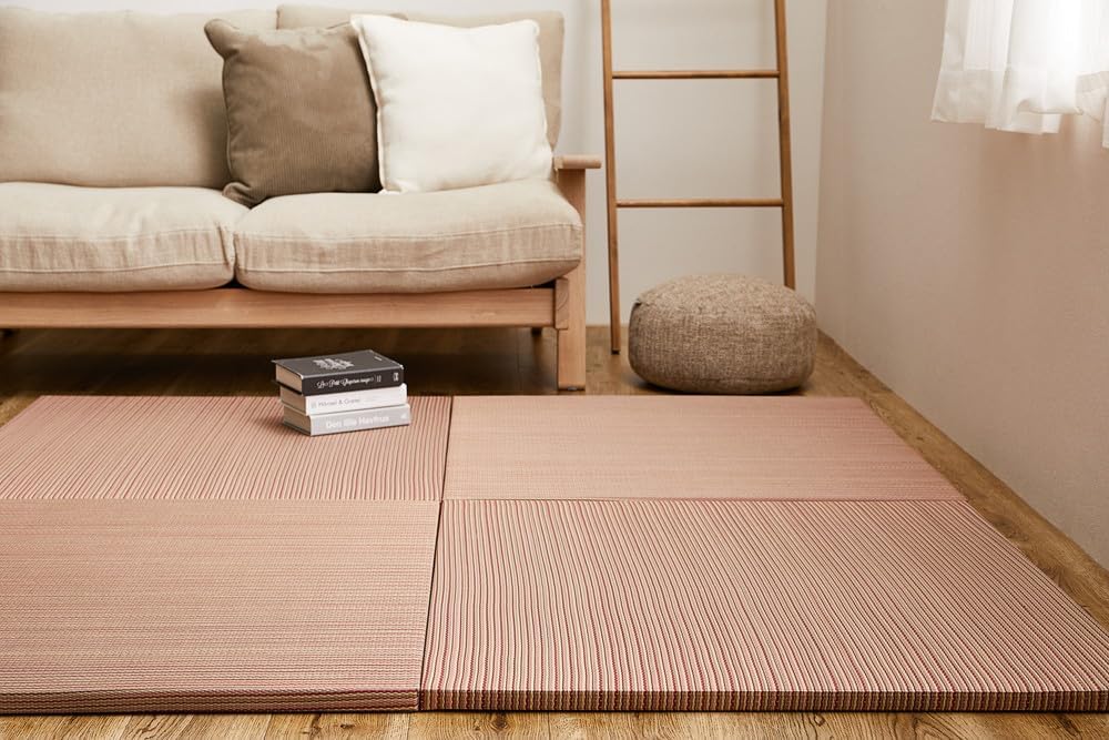 PaletteLife Rimless Lightweight Portable Tatami Mats, Set of 9, Red, 32.3 x 32.3 x 1.0 inches (82 x 82 x 2.5 cm), Modular Tatami Mattress