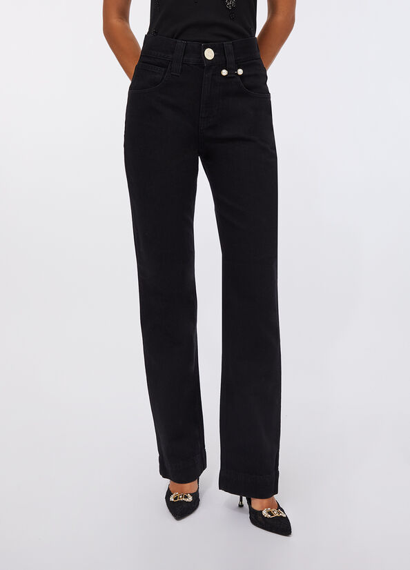 Jeans straight con perle gioiello