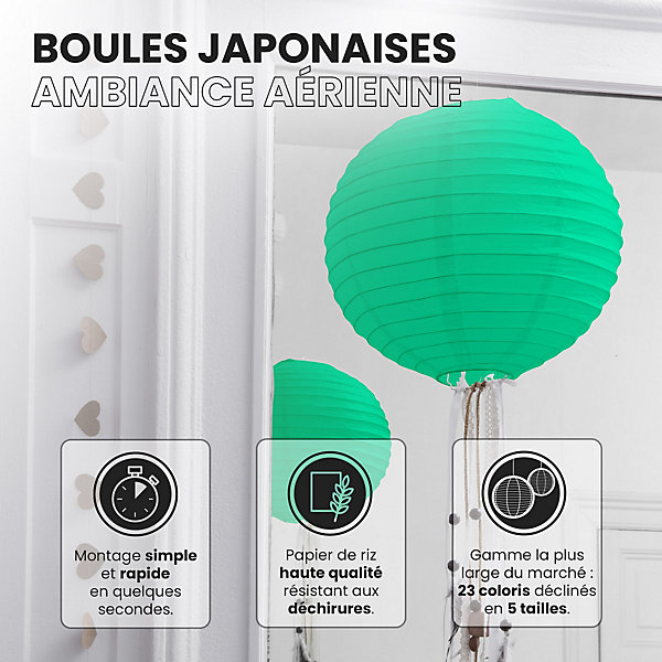 Lot de 12 Boules Japonaises Vert d'eau 30 cm