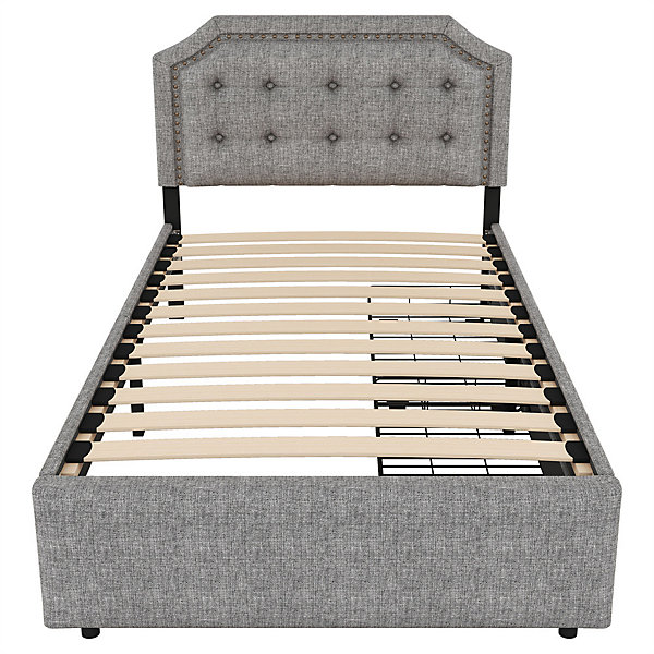 Lit adulte lit 90x200 cm lit plat lit rembourré lit 2 tiroirs Single gris