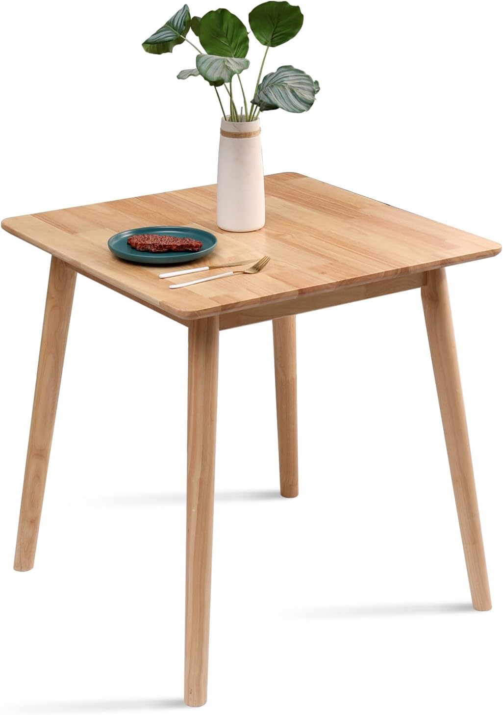 OGMILL 27.6 Small Square Dining Table for 2, Space-Saving Natural Kitchen Dinner Table Rustic Wood Mid Century Modern Table with Solid Wood Leg for Small Spaces