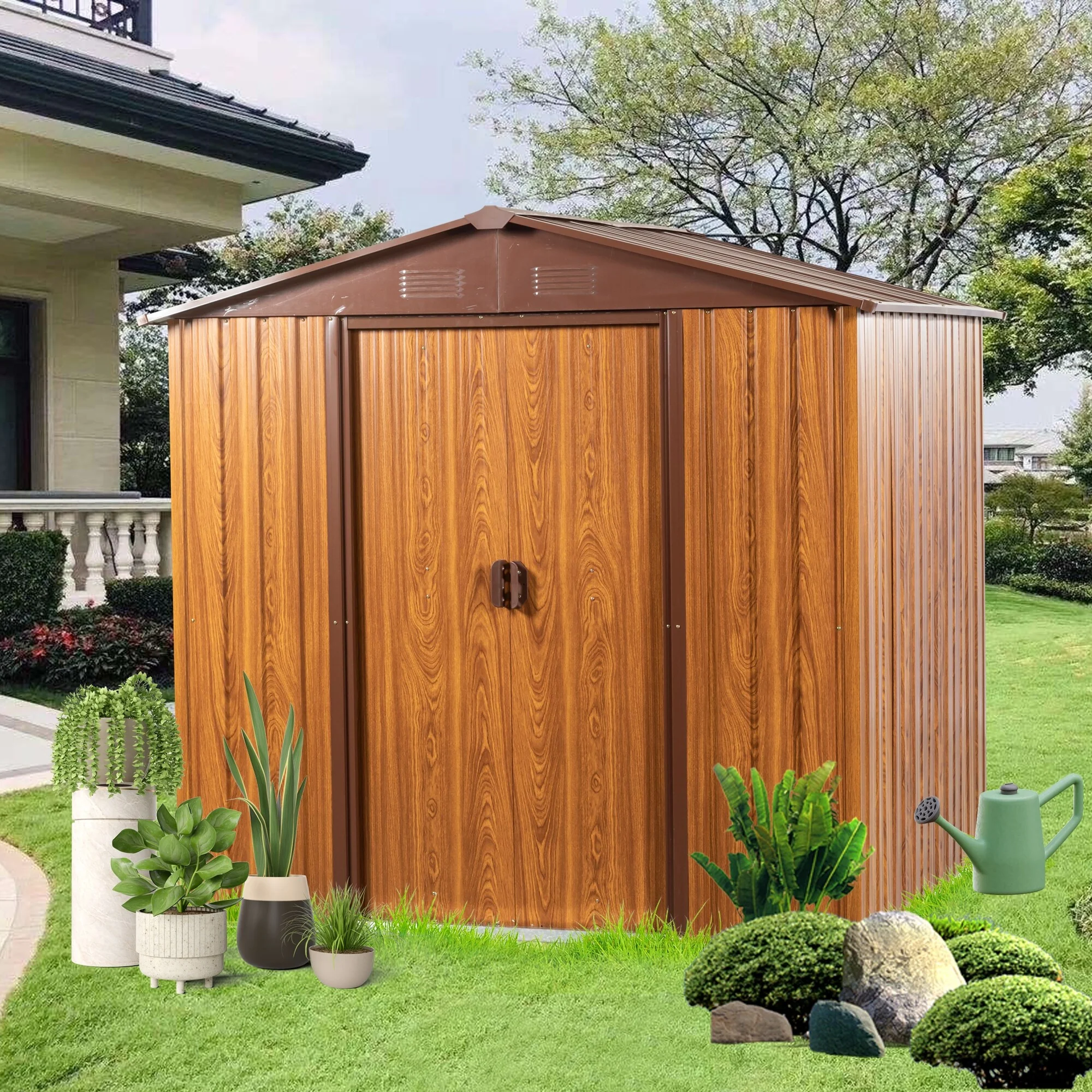 Rust-proof Metal Garden Shed Storage Shed with Sliding Lockable Door Tool Shed, Water-Resistant, Punch Vents