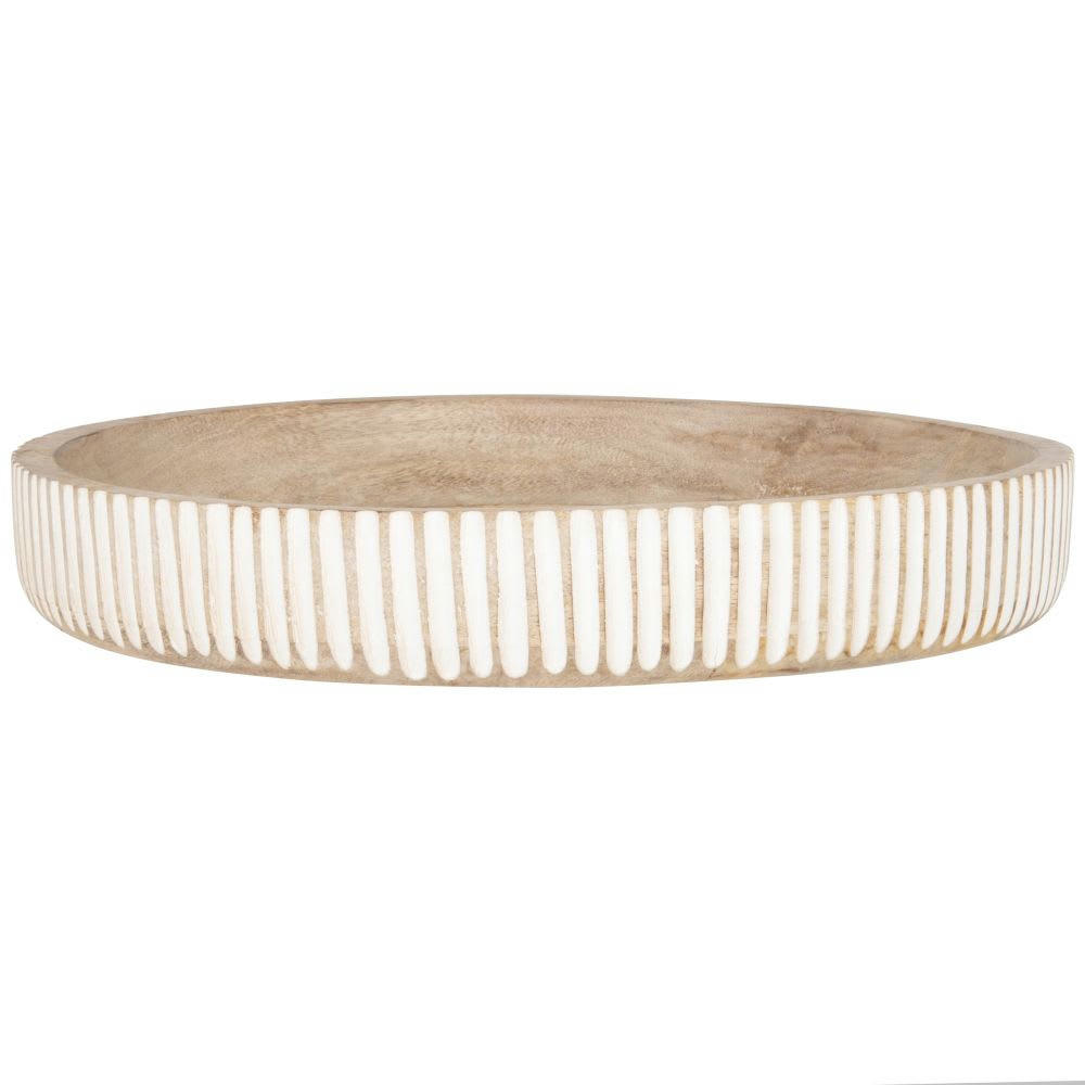 YARA - Plateau en bois de manguier beige et blanc