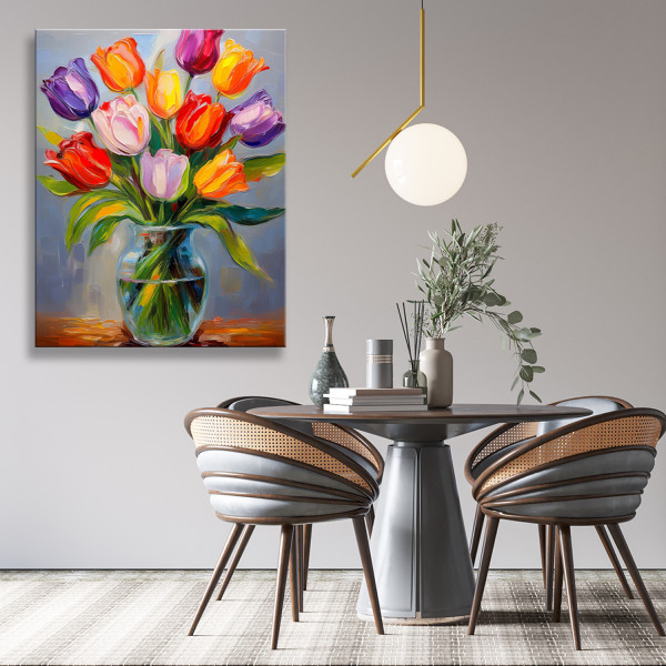 Feeby Obraz na płótnie, Kolorowe Tulipany w wazonie Kwiaty 40x60