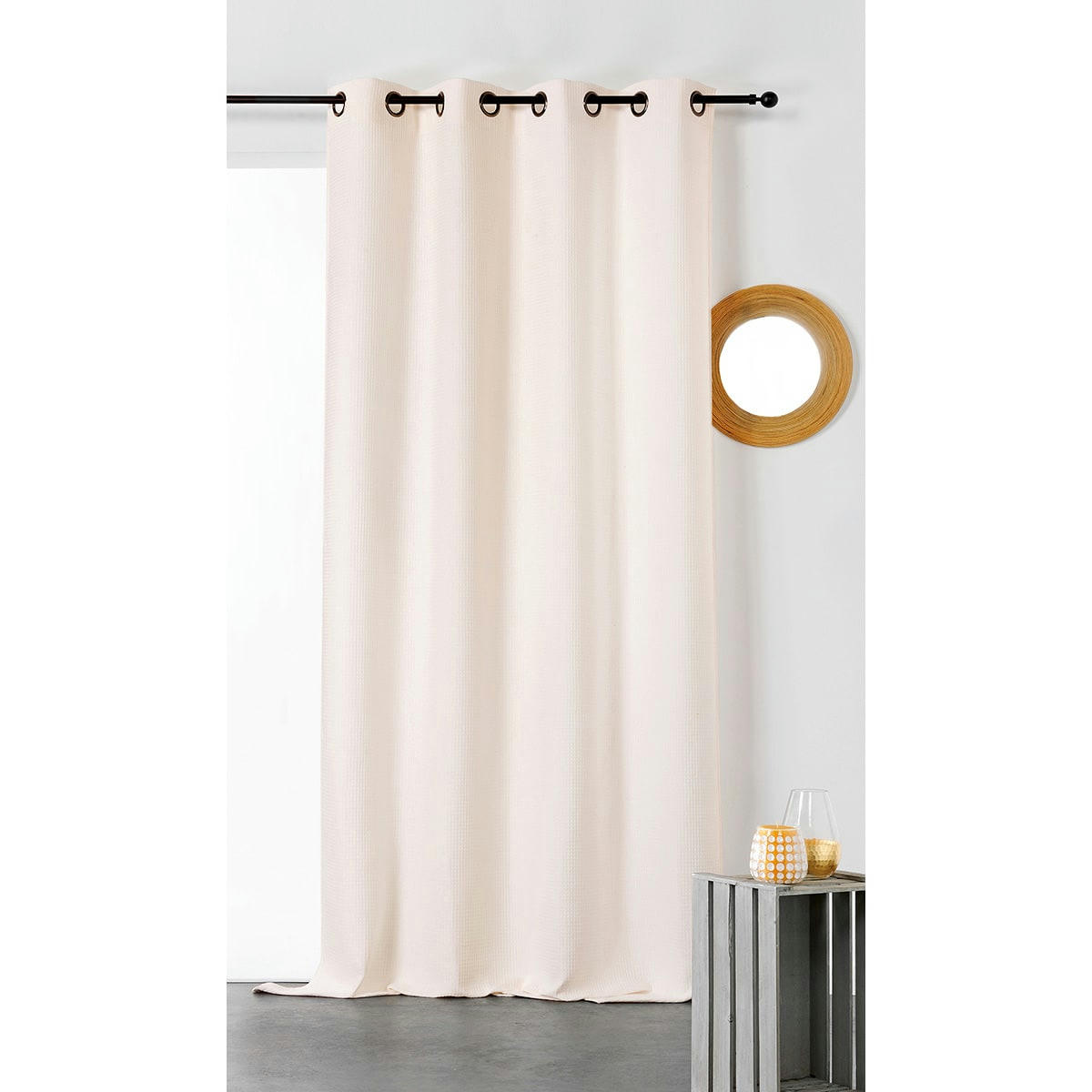 - Rideau en nid d'abeille coton blanc cassé 140x245 cm