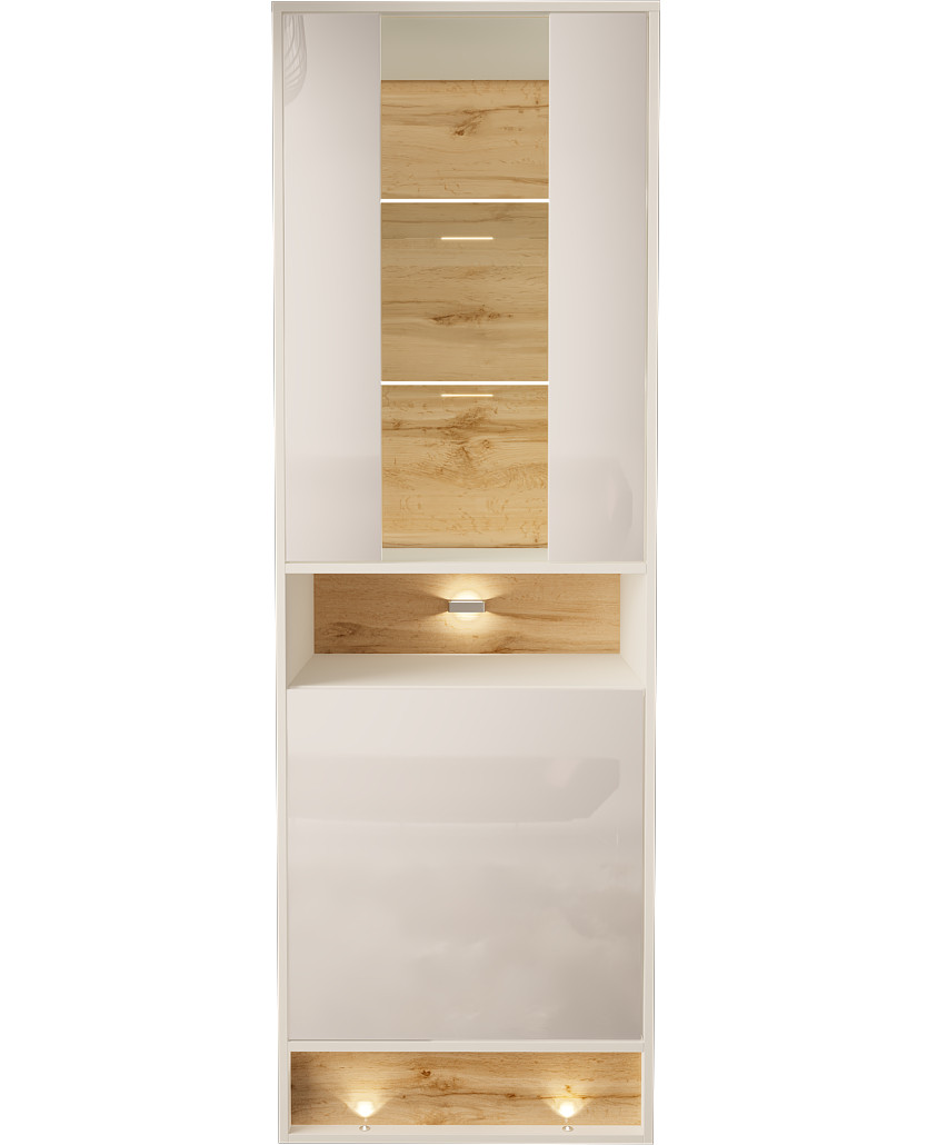 Witryna 180cm - Vision 4 Biały - Wotan mat - Biały połysk