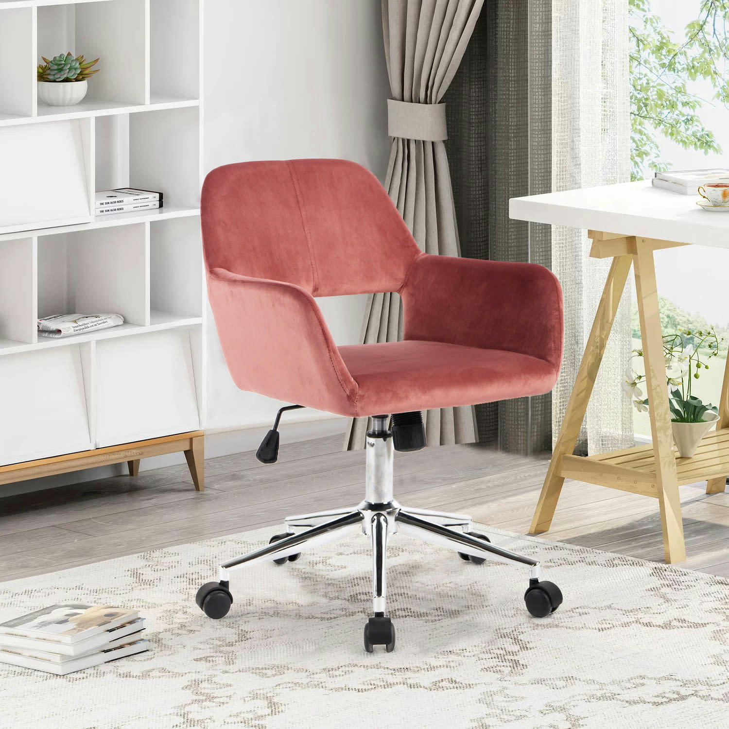 - Chaise de bureau moderne en velours rose