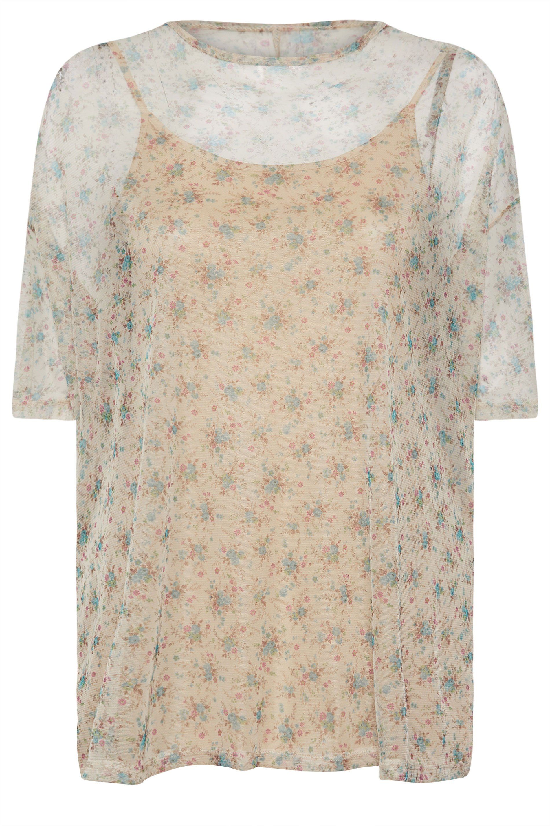 Yours Floral Oversized Mesh Top