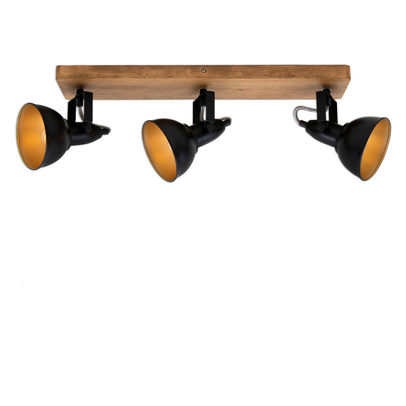 Spot avec base en bois noir et or E14 3 x 25 W BRILONER