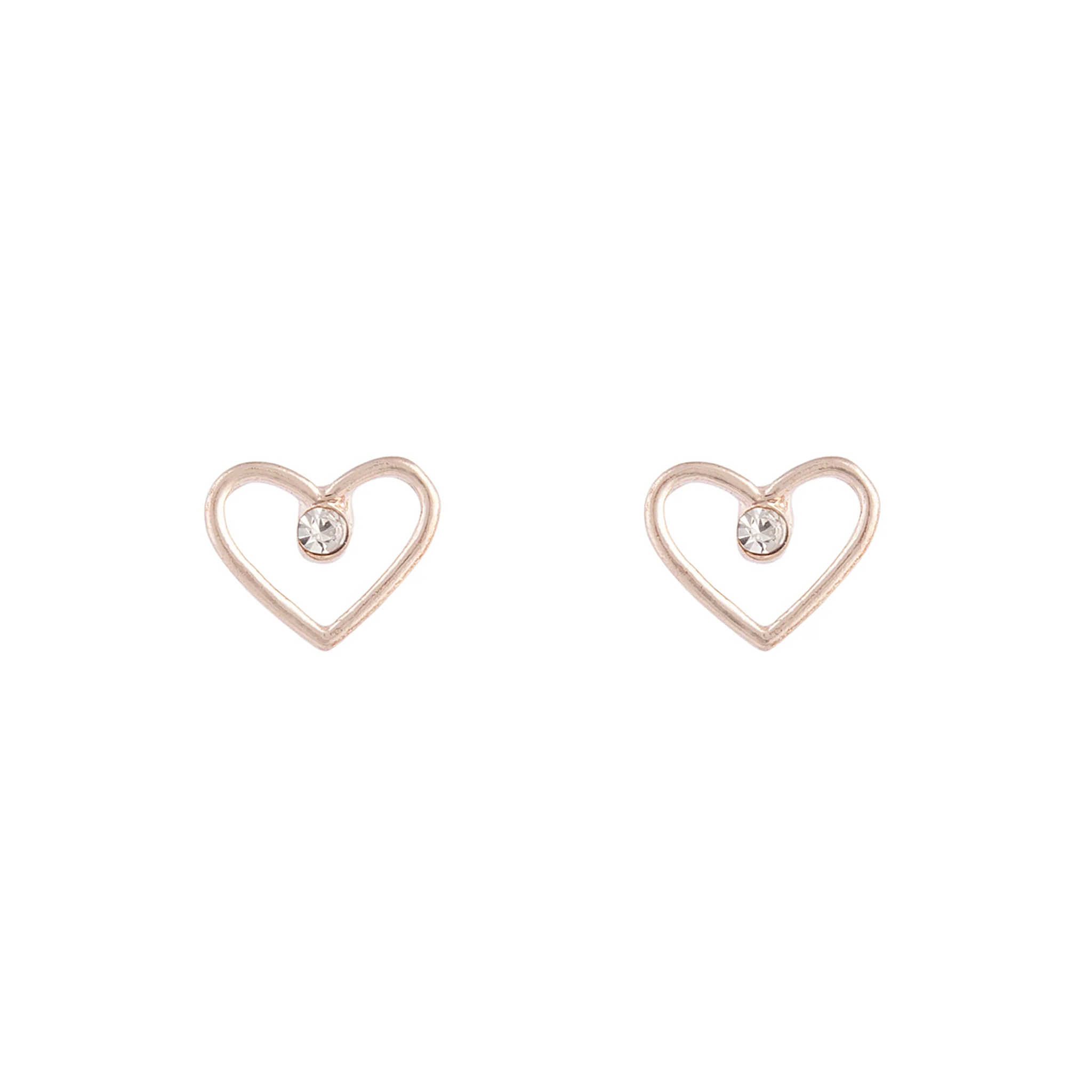 Rose Gold Diamante Cut-out Heart Earrings