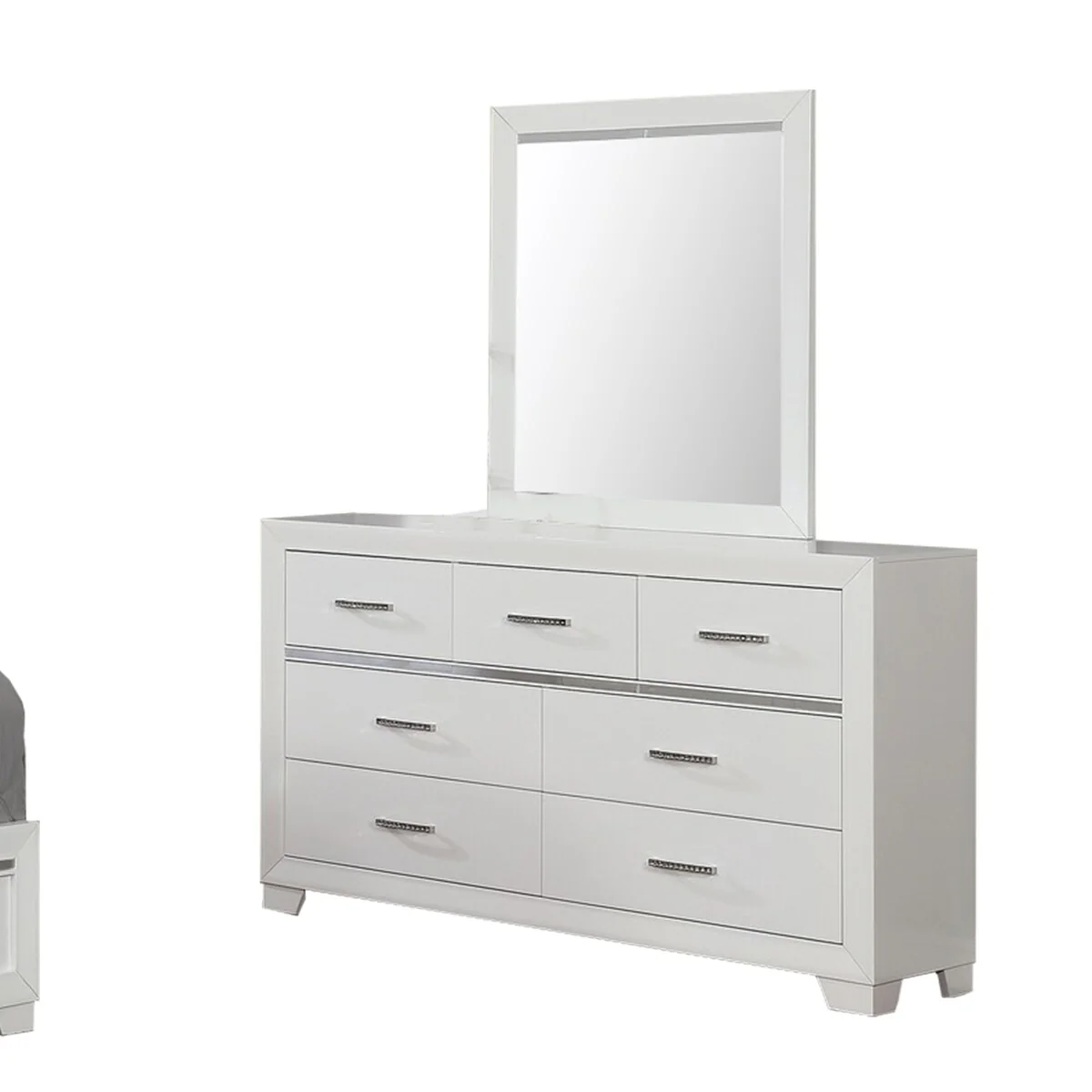 Leatherette 4 Piece Wooden Queen Bedroom Set with LED, White