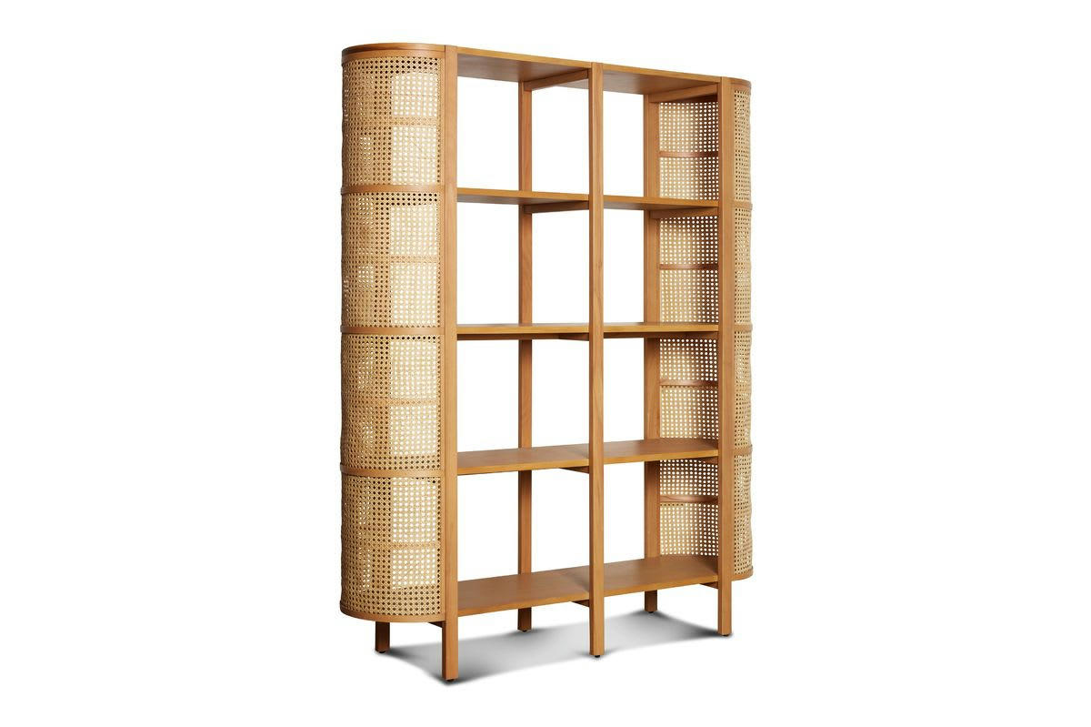 BAERUM - Etagère scandinave en hêtre et rotin beige