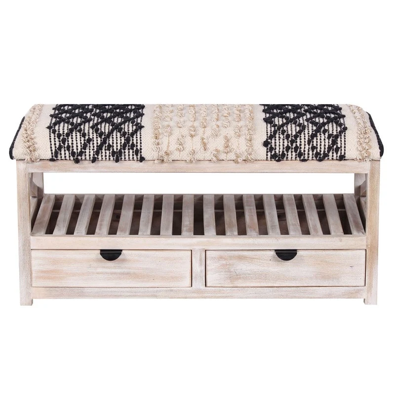 HERAT ORIENTAL Handmade Cotton Upholstered Bench with Drawers - 14x17x33