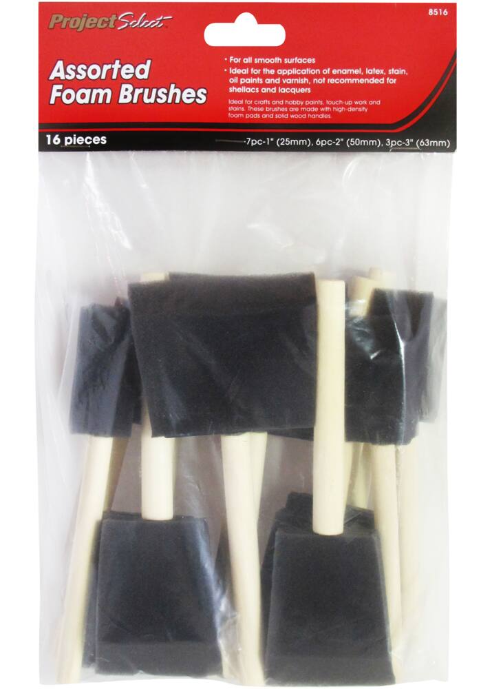 Project Select  Mixed Foam  Paint Brushes with Wooden Handle, 16-pk
