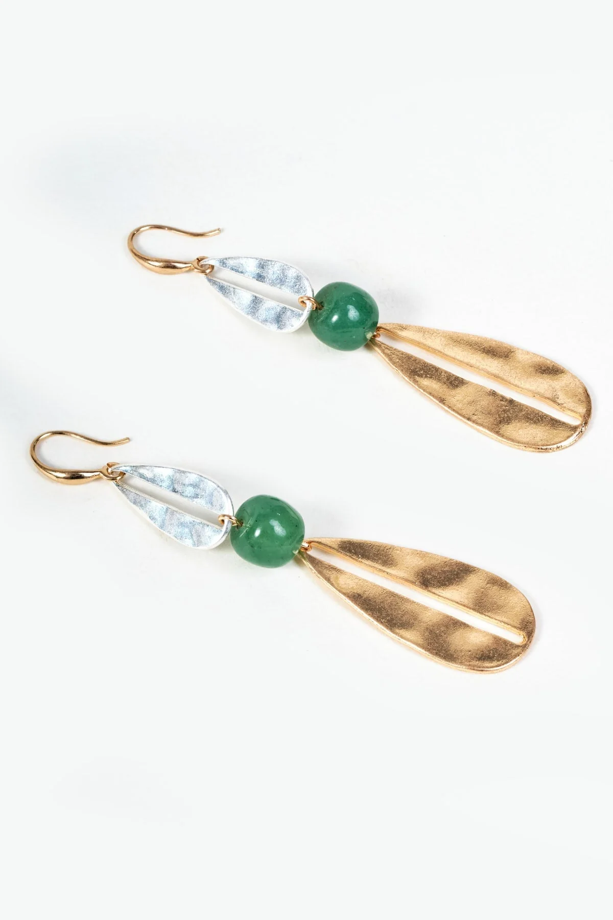 Green Mixed Metal Drop Earrings