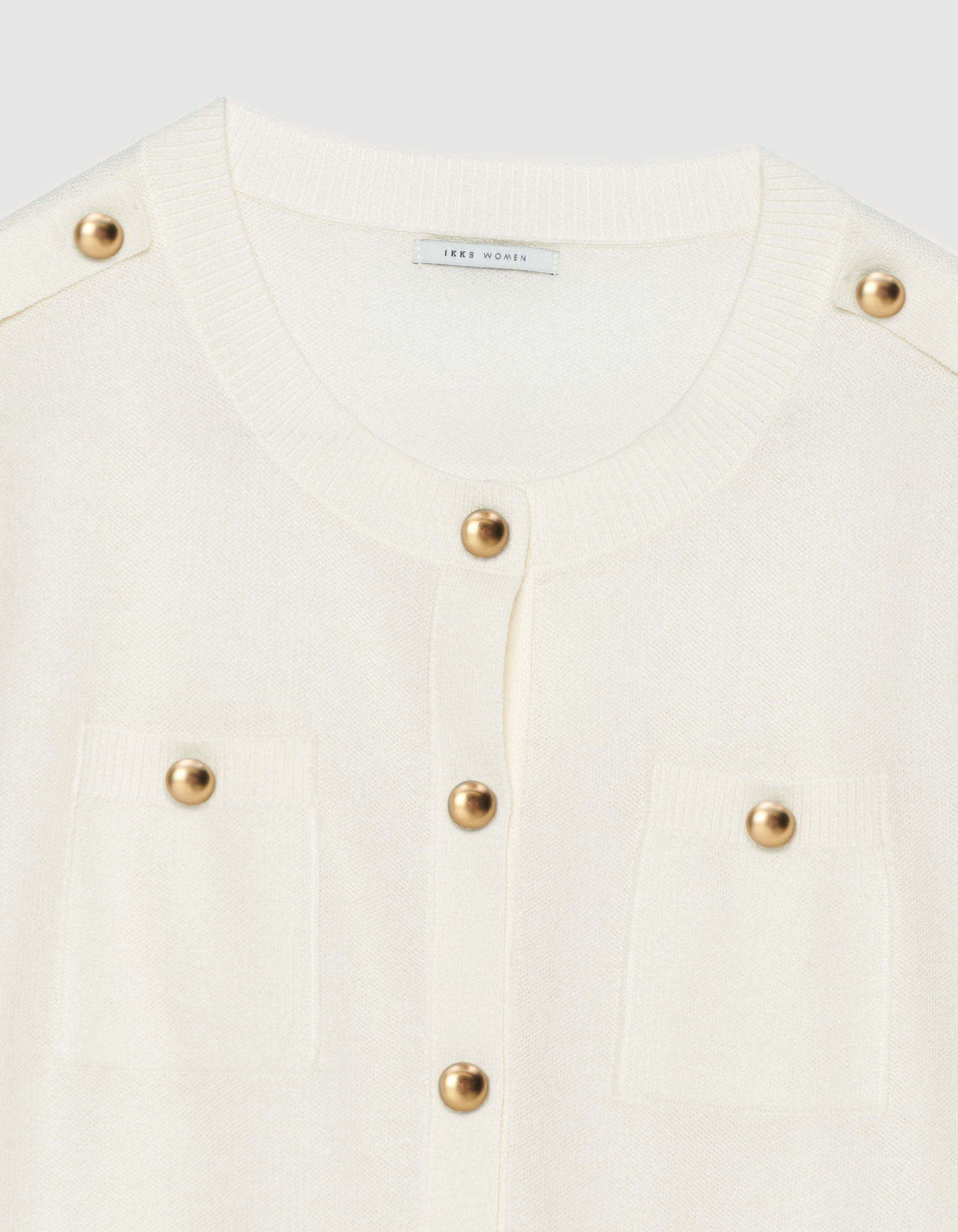 Cardigan manches courtes blanc tricot deux poches Femme