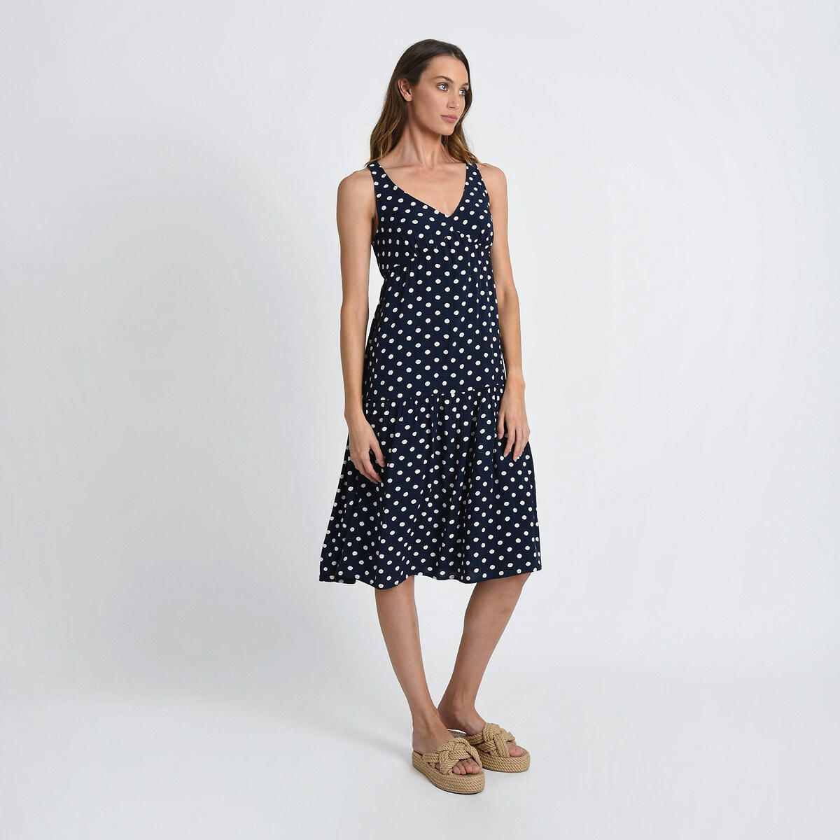 Robe midi à pois à bretelles