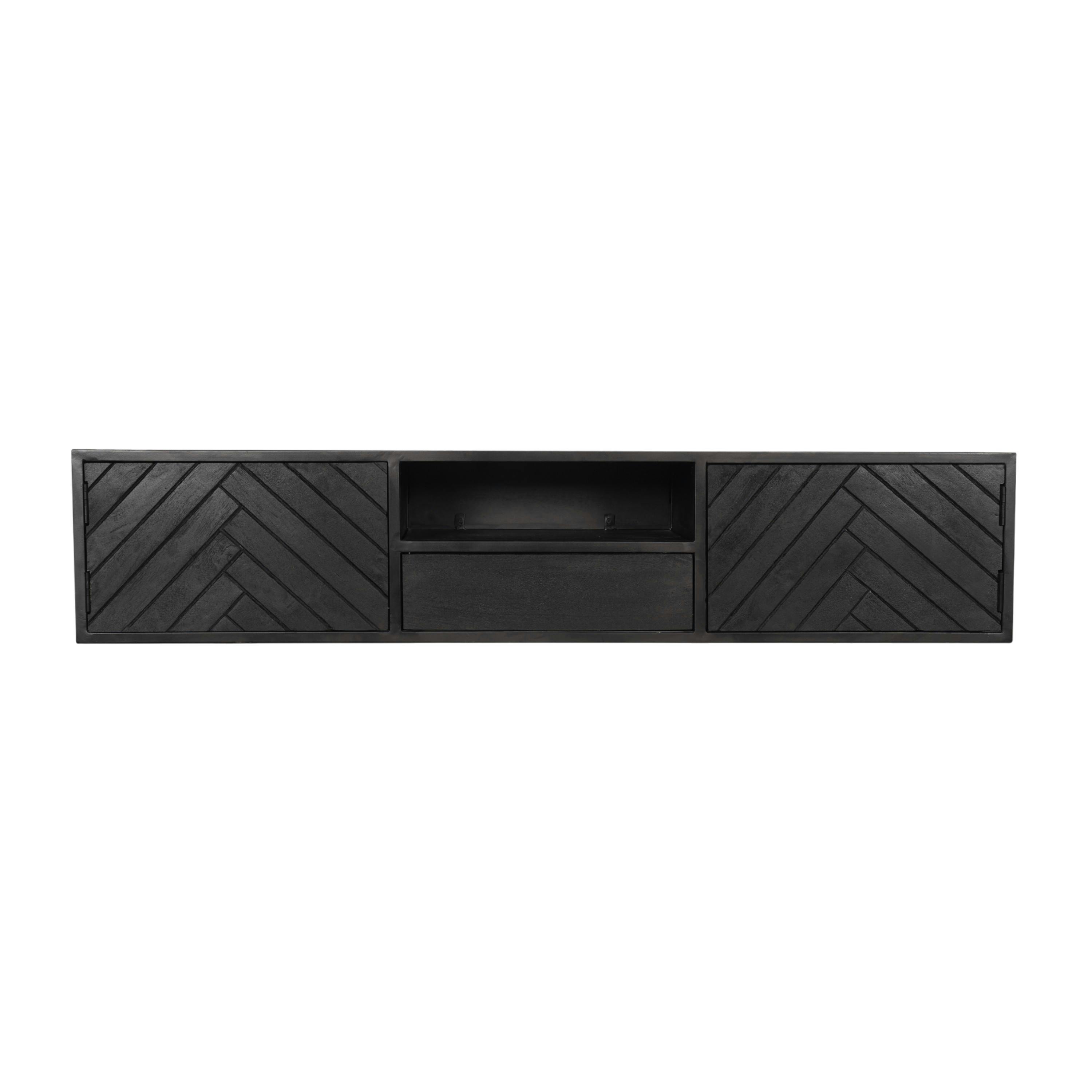 Meuble TV suspendu bois noir avec rangement 160 cm ALVERA