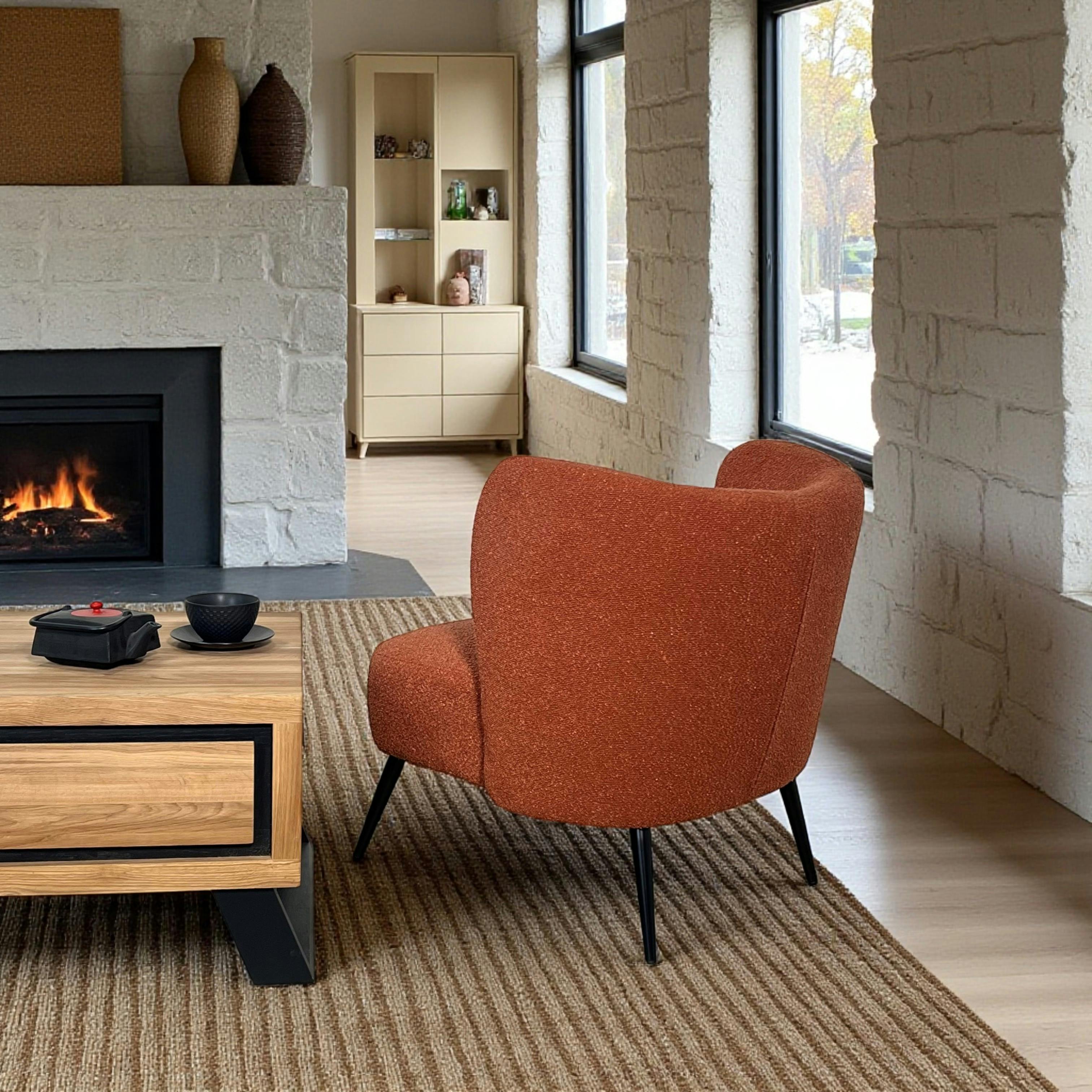 Fauteuil tissu terracotta bouclé MALMOE