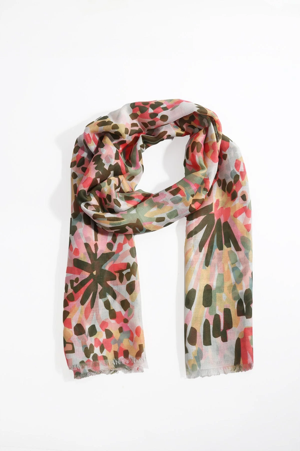 Khaki Abstract Floral Print Scarf
