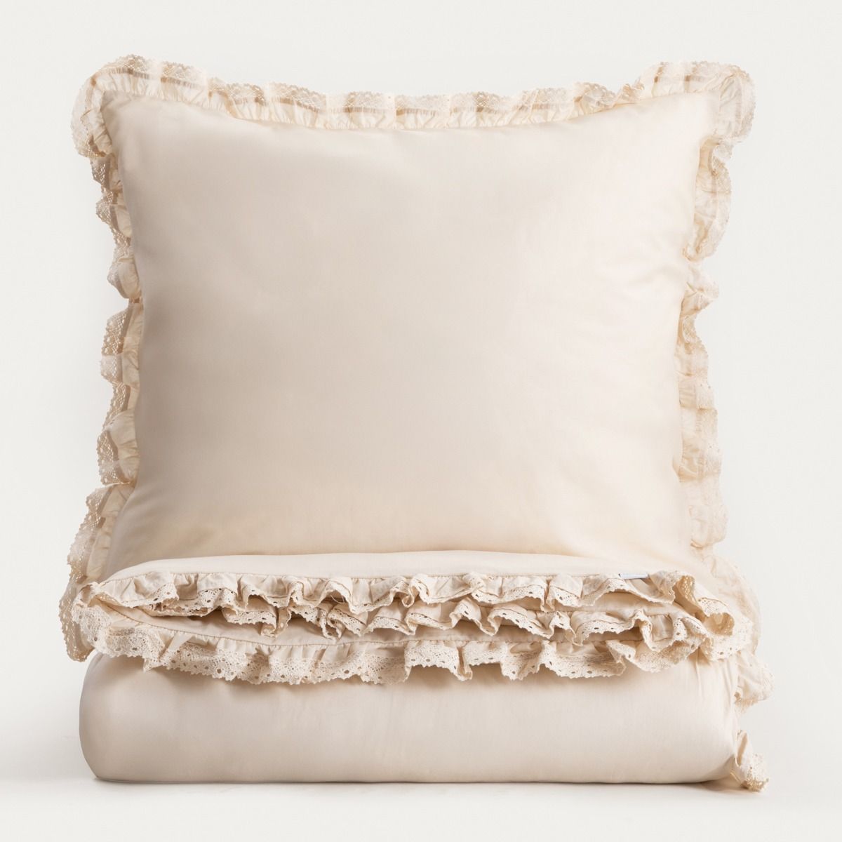 Pościel MOISES bawełniana beżowa z koronką 160x200   2*70x80 cm