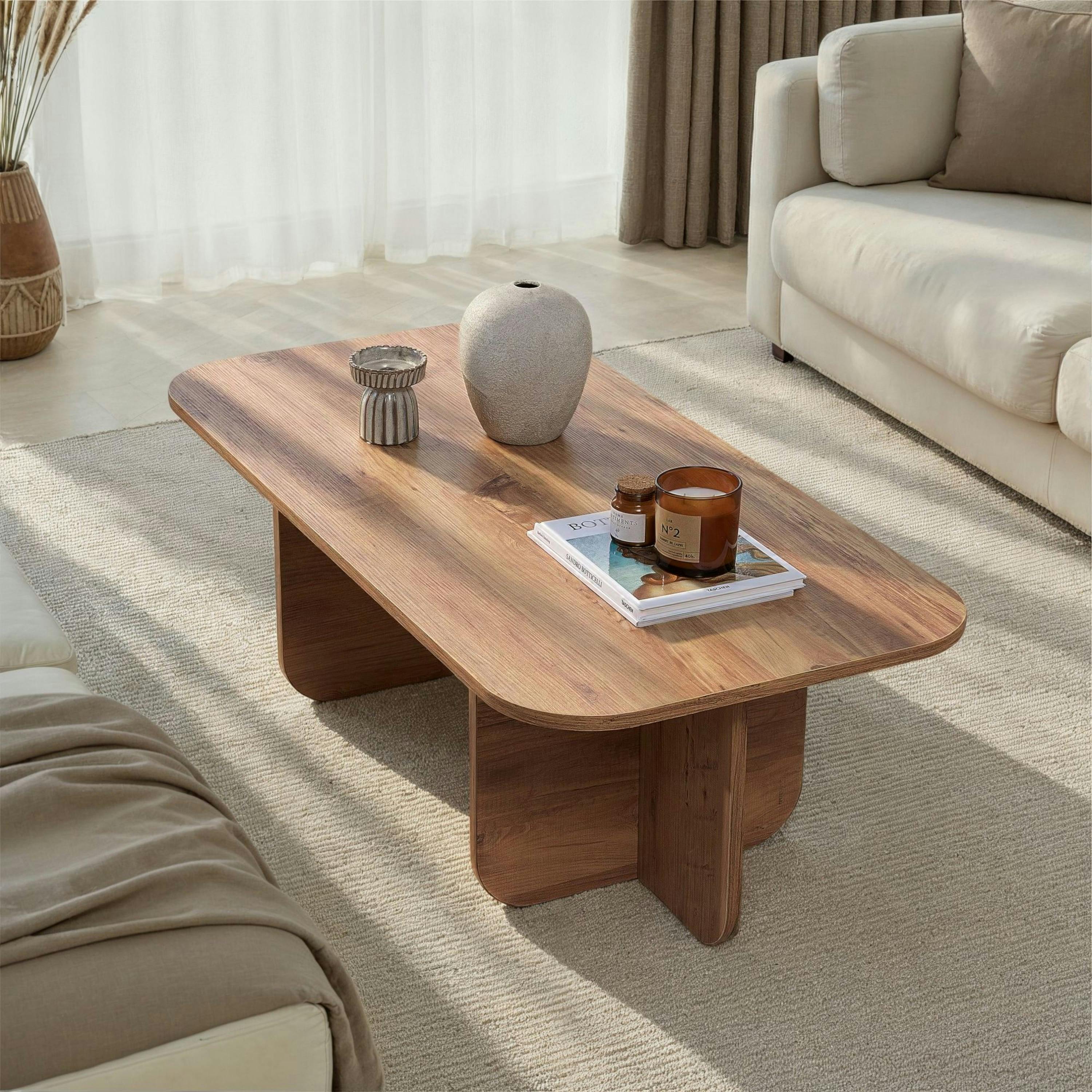 Table basse rectangulaire effet pin bords ronds MARFA