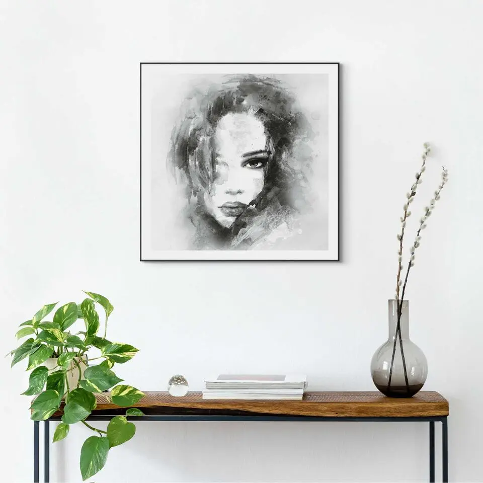 Schilderij Vrouw - 50 x 50 - Zwart-Wit