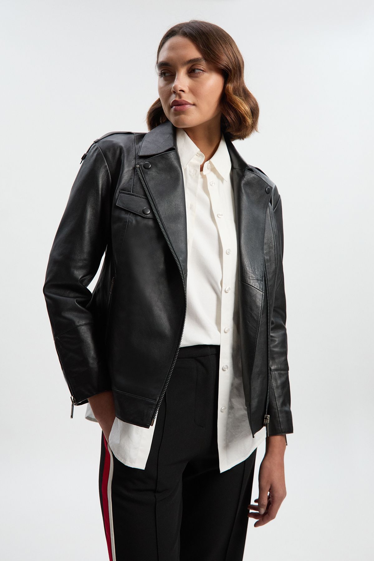 KarenMillen Leather Minimal Biker Jacket