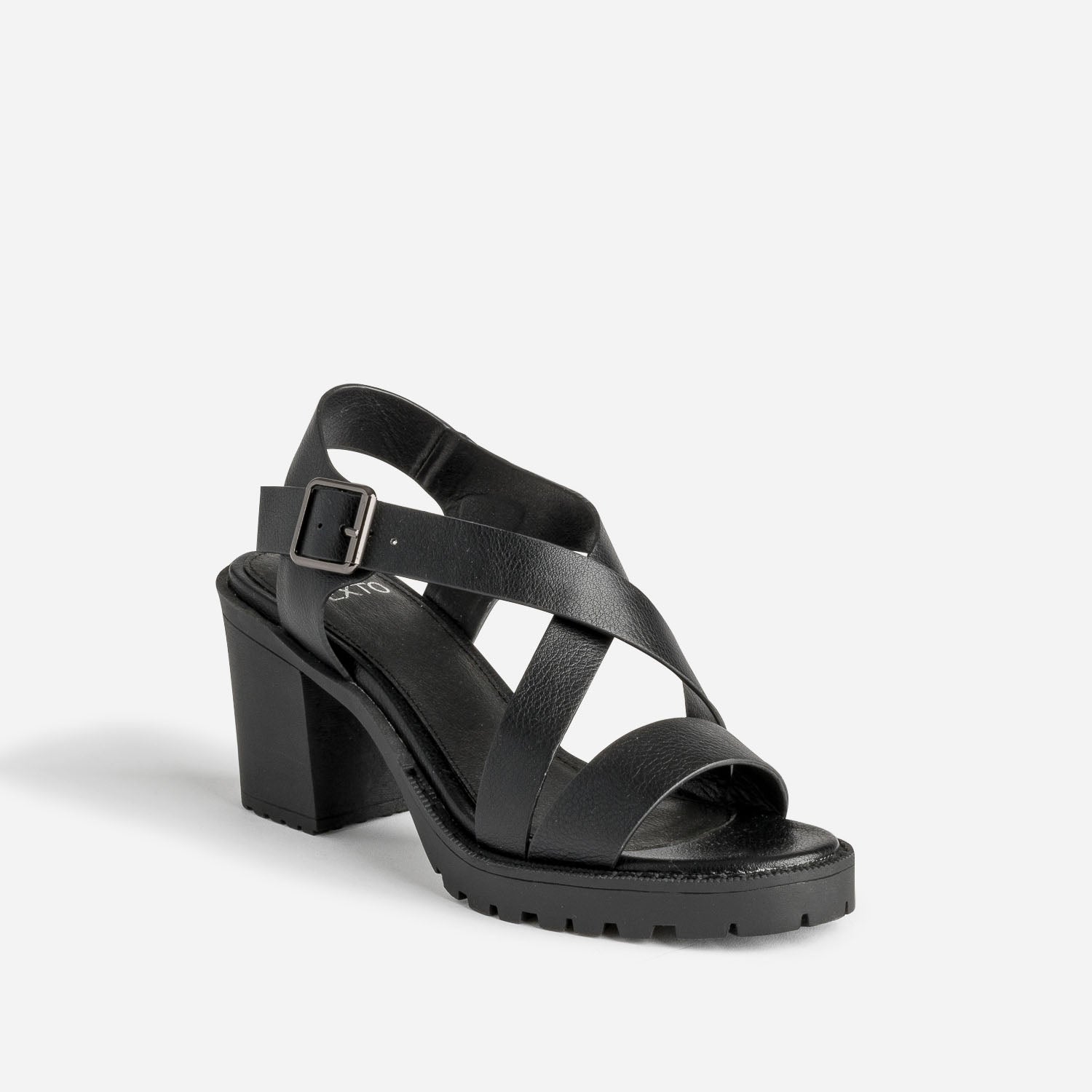 Sandale TEXTO noire en cuir semelle crantée