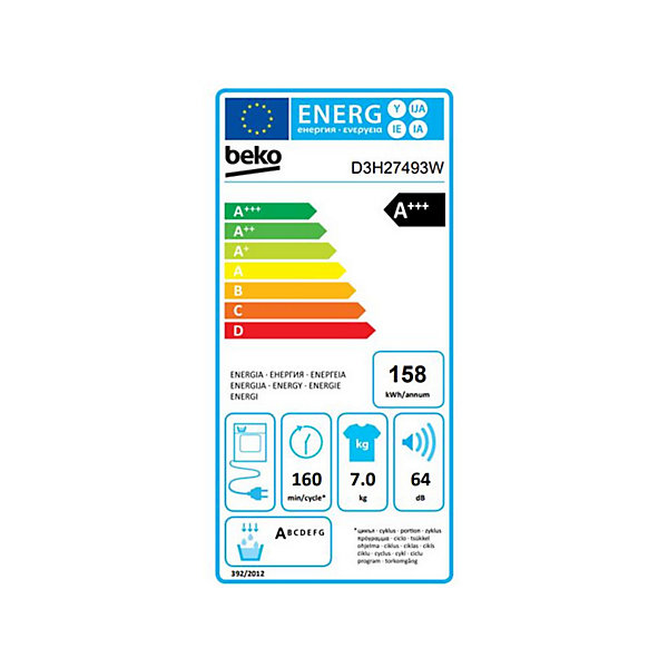 BEKO Sèche-linge 60 cm 7 kg condenseur avec pompe à chaleur - D3H27493W