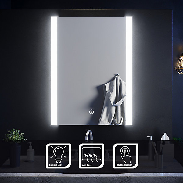 LED miroir de salle de bains mural 80x60cm, illumination touche tactile et anti-buée IP44 Imperméable à l'eau SIRHONA