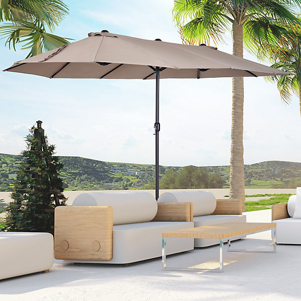 Parasol de jardin XXL dim. 4,6L x 2,7l x 2,4H m ouverture fermeture manivelle acier polyester haute densité