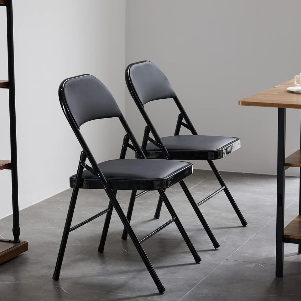 Karl home 6 Pack Black Folding Chairs with Padded Seats for Outdoor & Indoor, Portable Stackable Commercial Seat with Steel Frame for Events Office Wedding Party, 330lbs Capacity
